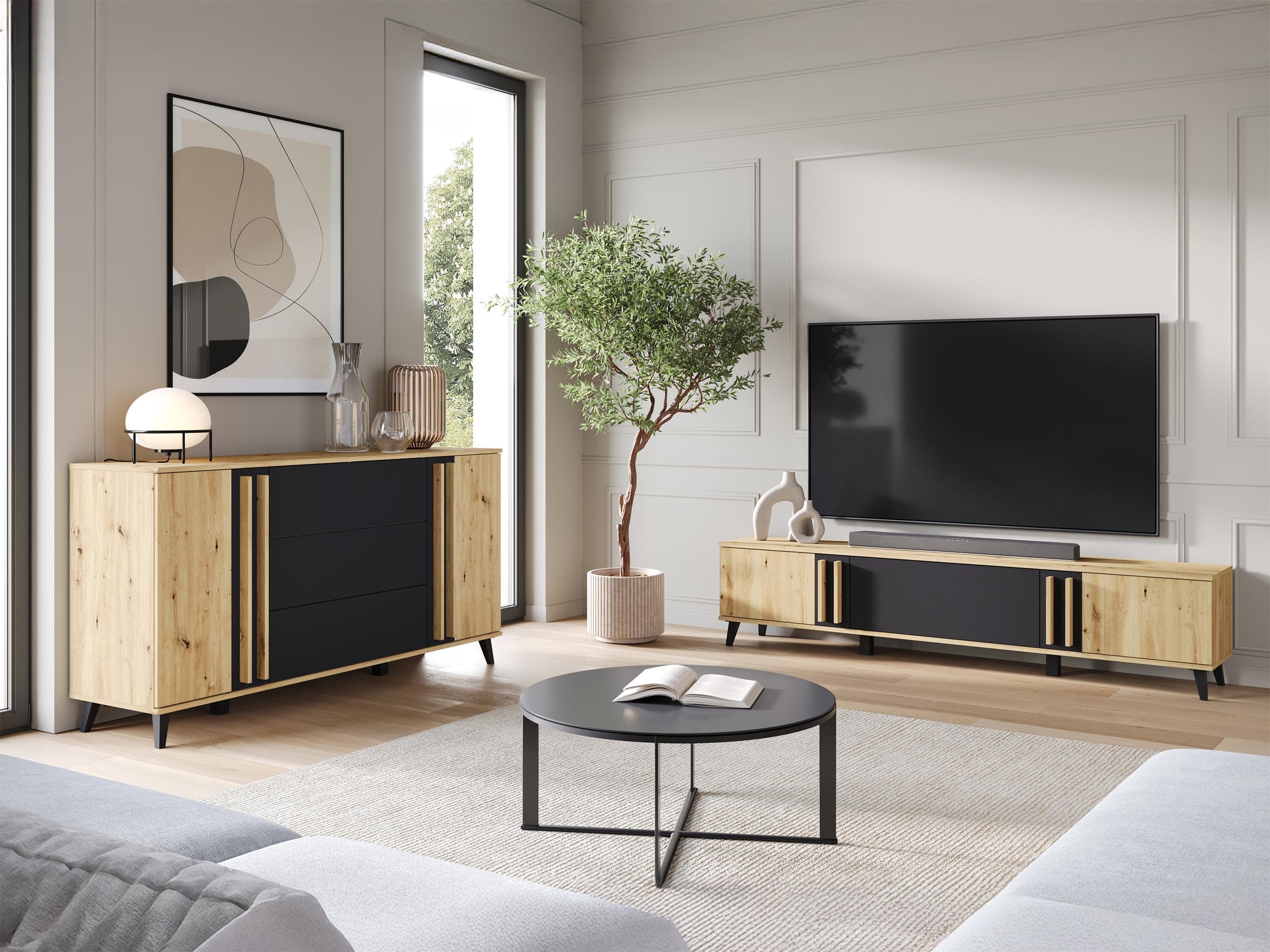 Viesistabas komplekts Temora 104 (Artisan ozols + Grafīts)