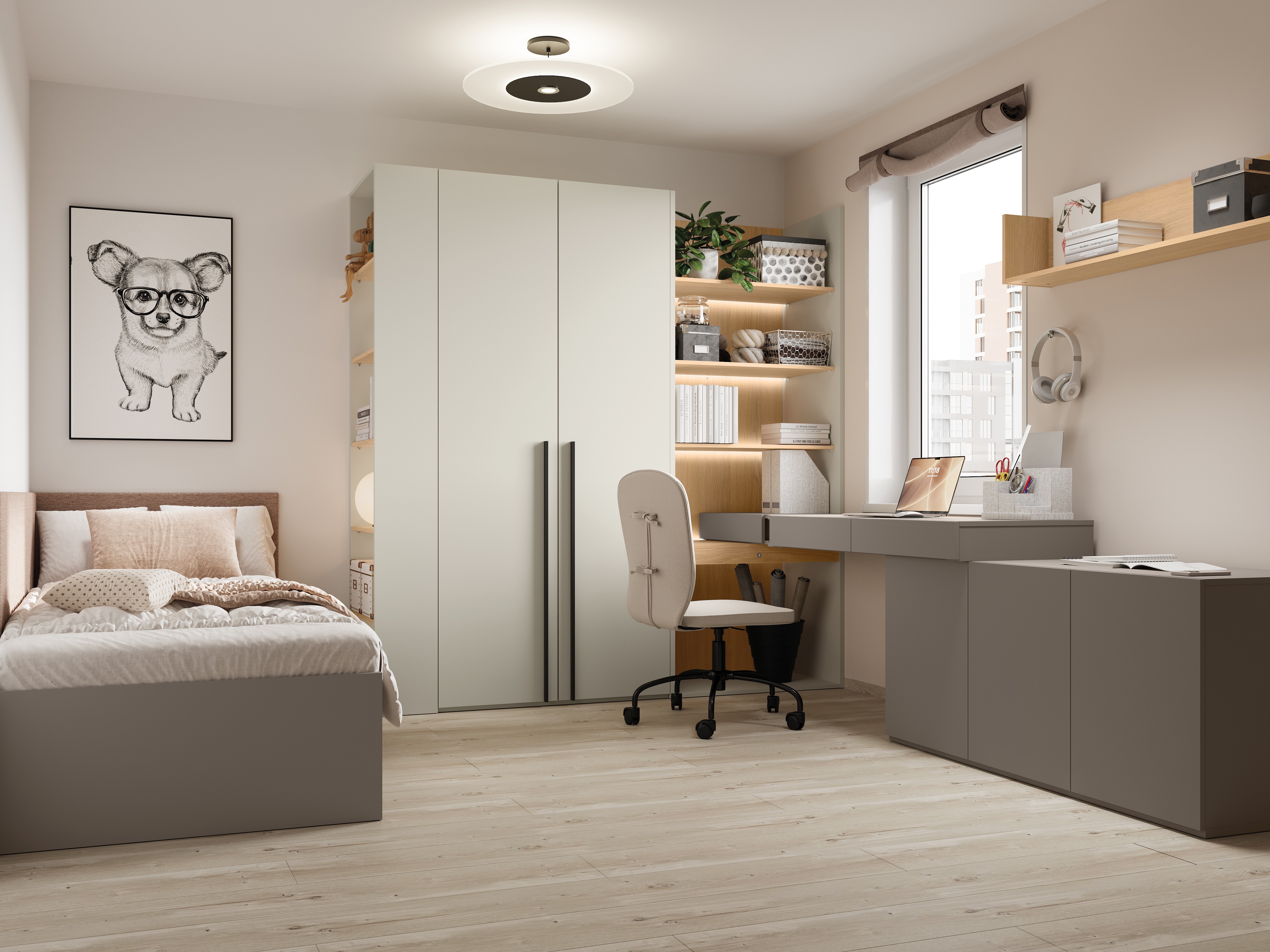 Mājas biroja komplekts Evareve 118 (Pelēks + Ozols)