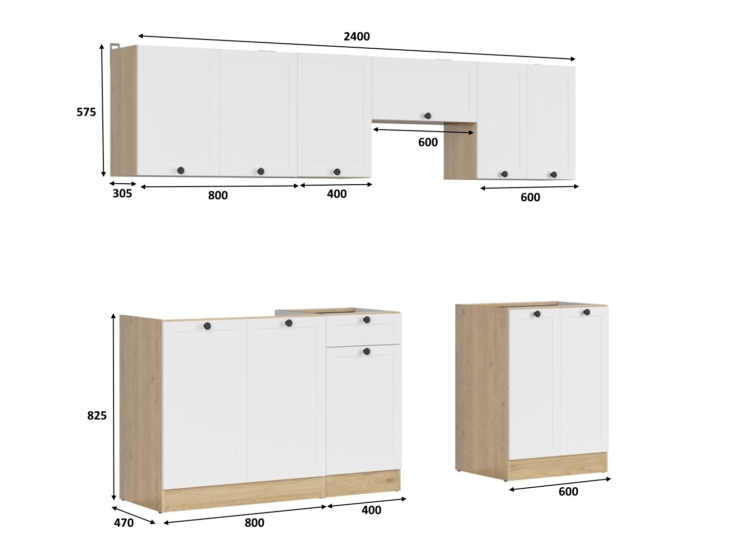 Moduļu virtuves komplekts Classic White Oak 118