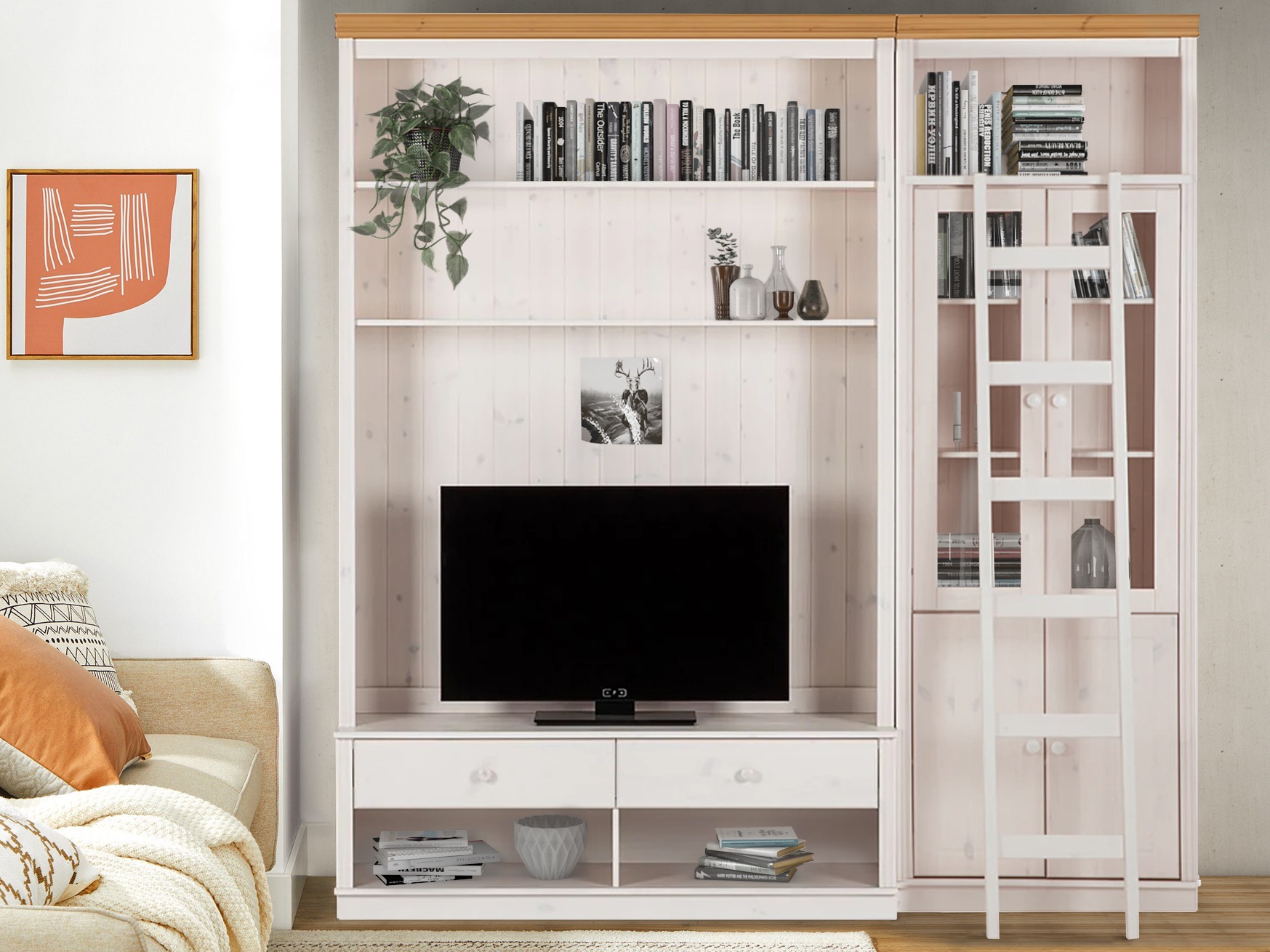 Viesistabas komplekts Saltoro 125 (Balts + Medus ozols)