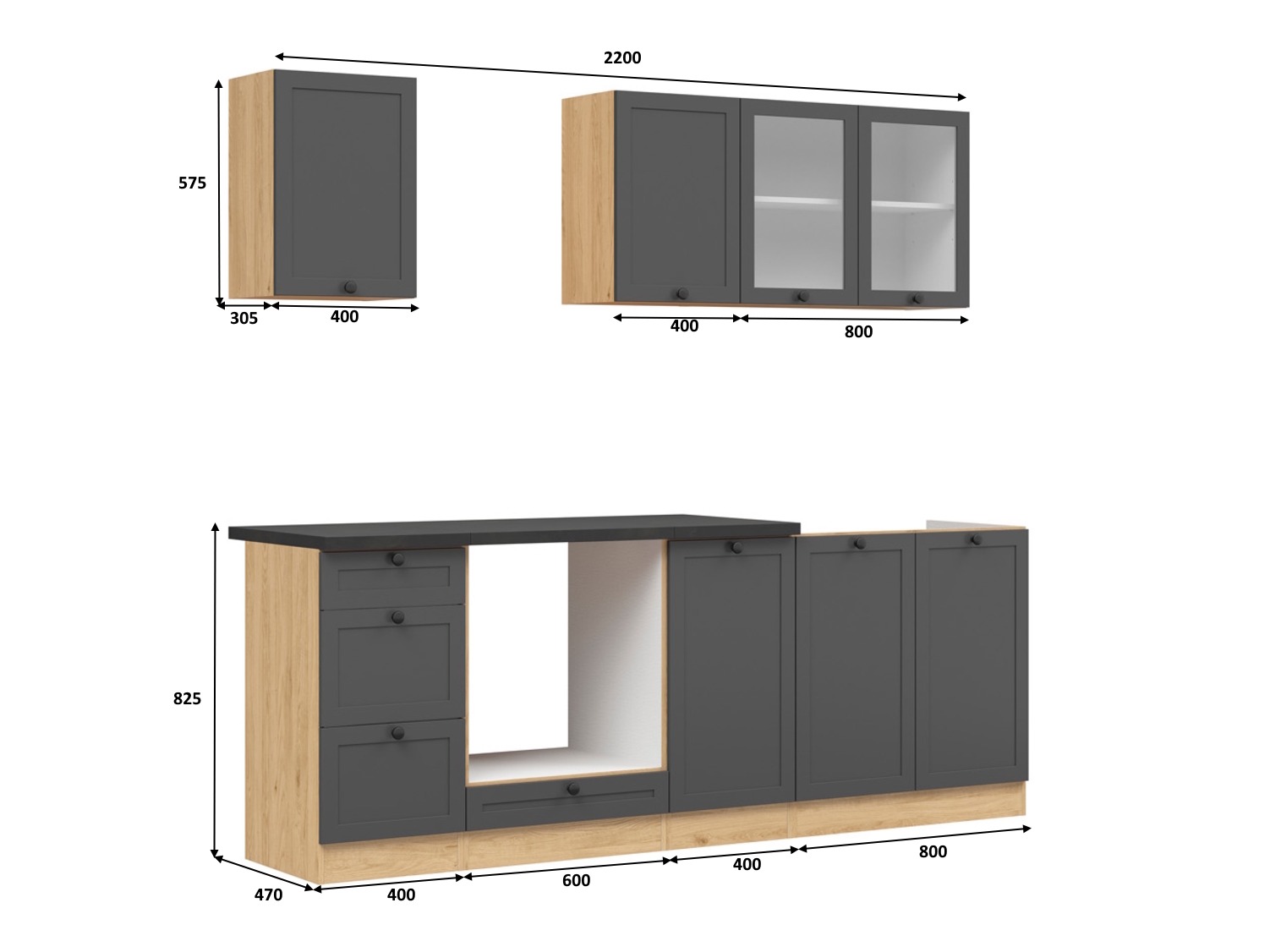 Модульный кухонный гарнитур Classic Grey Oak 117