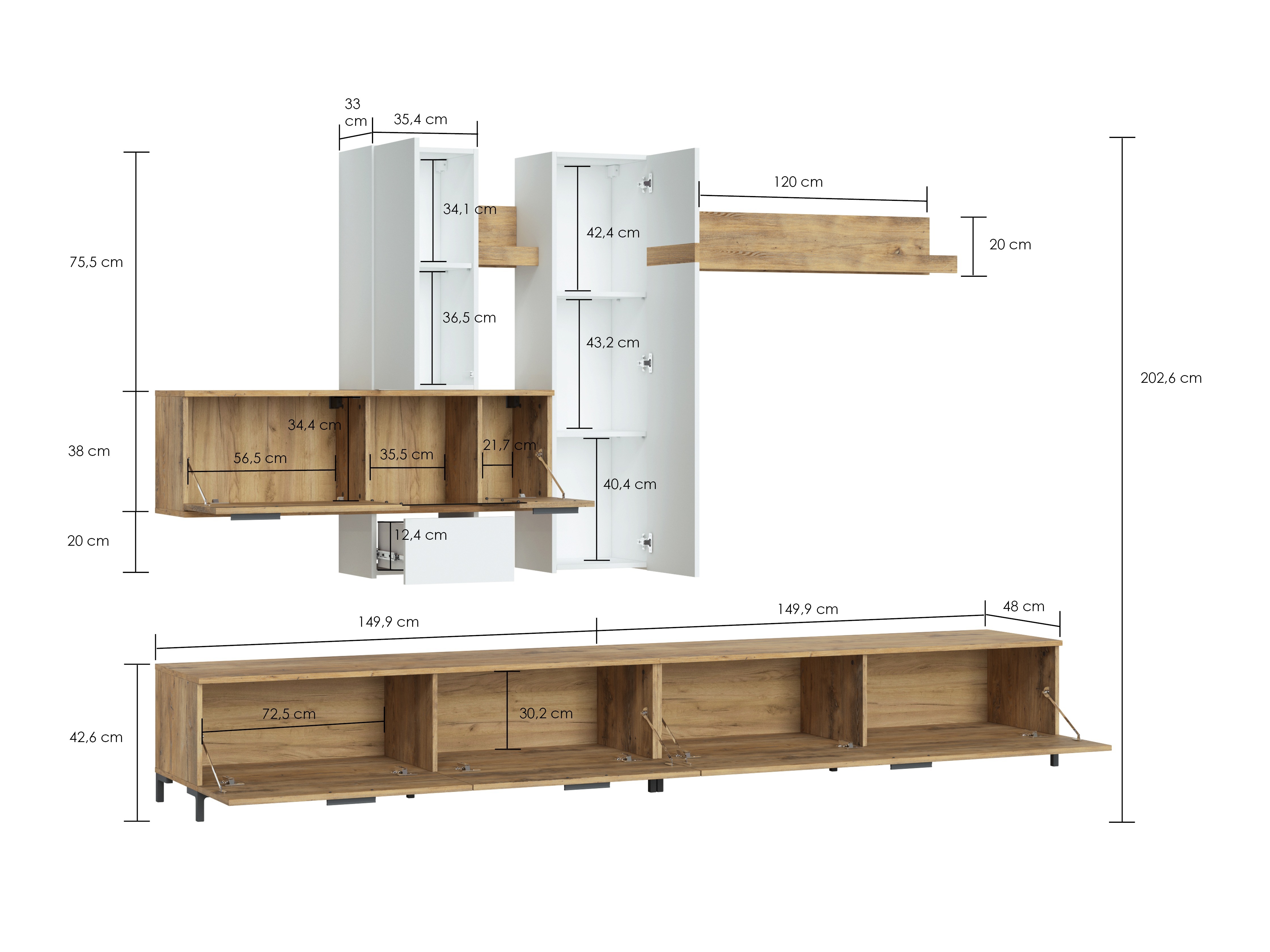 Viesistabas komplekts Salnola 105 (Balts + Kastanis)