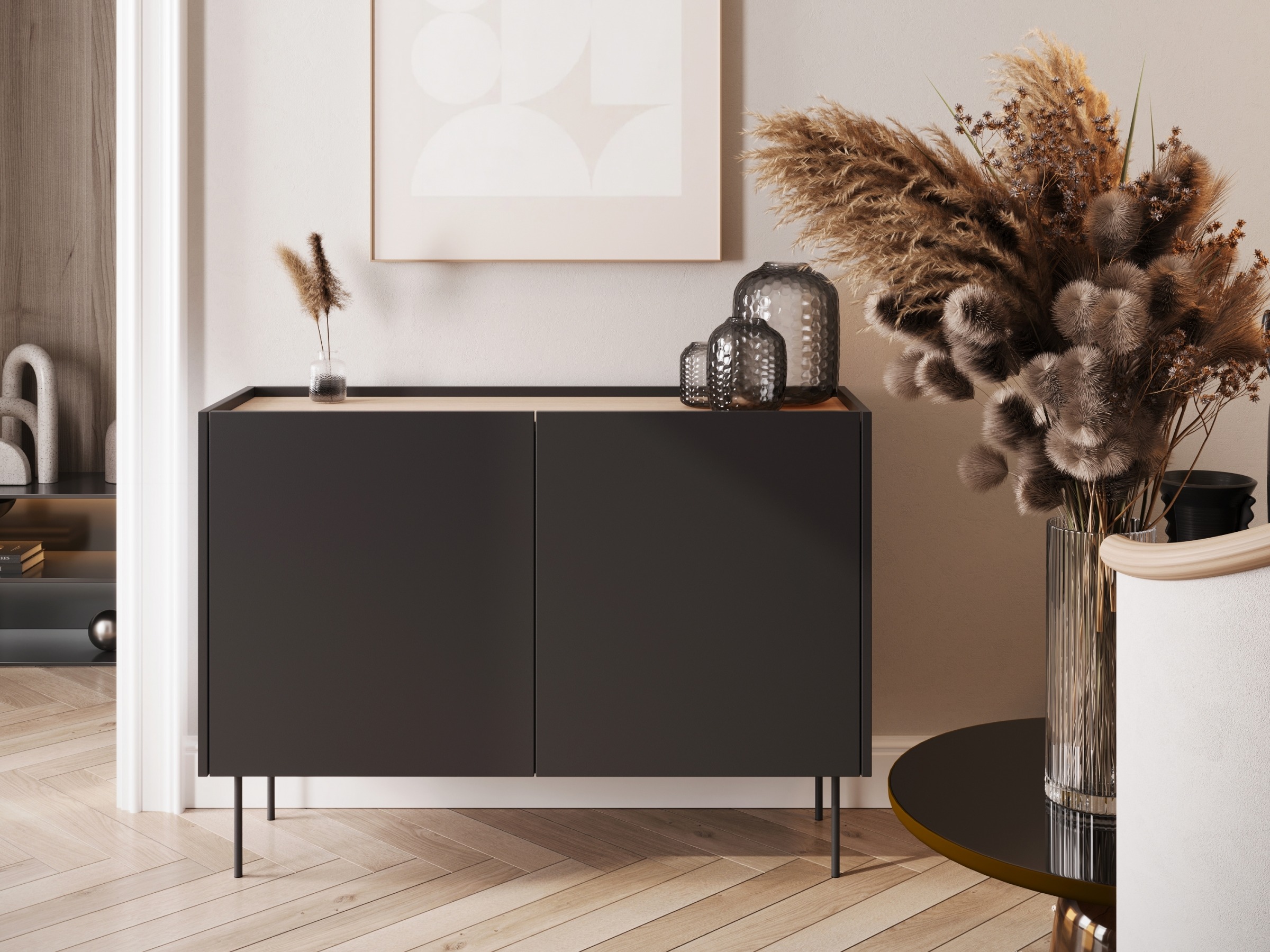 Skapis Tivdala 101 (Ozols + Matēts melns)