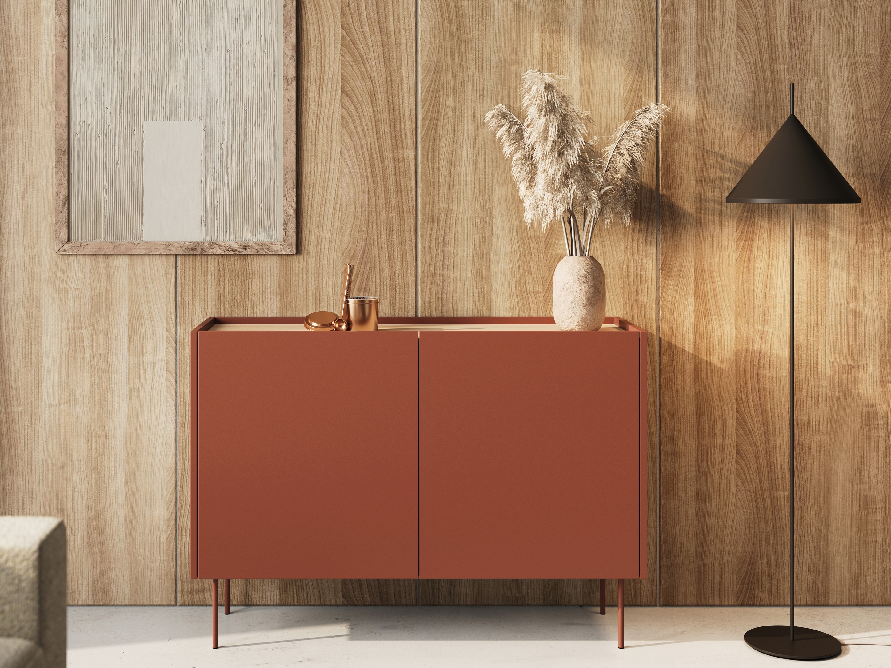 Skapis Tivdala 101 (Ozols + Matēts sarkans)