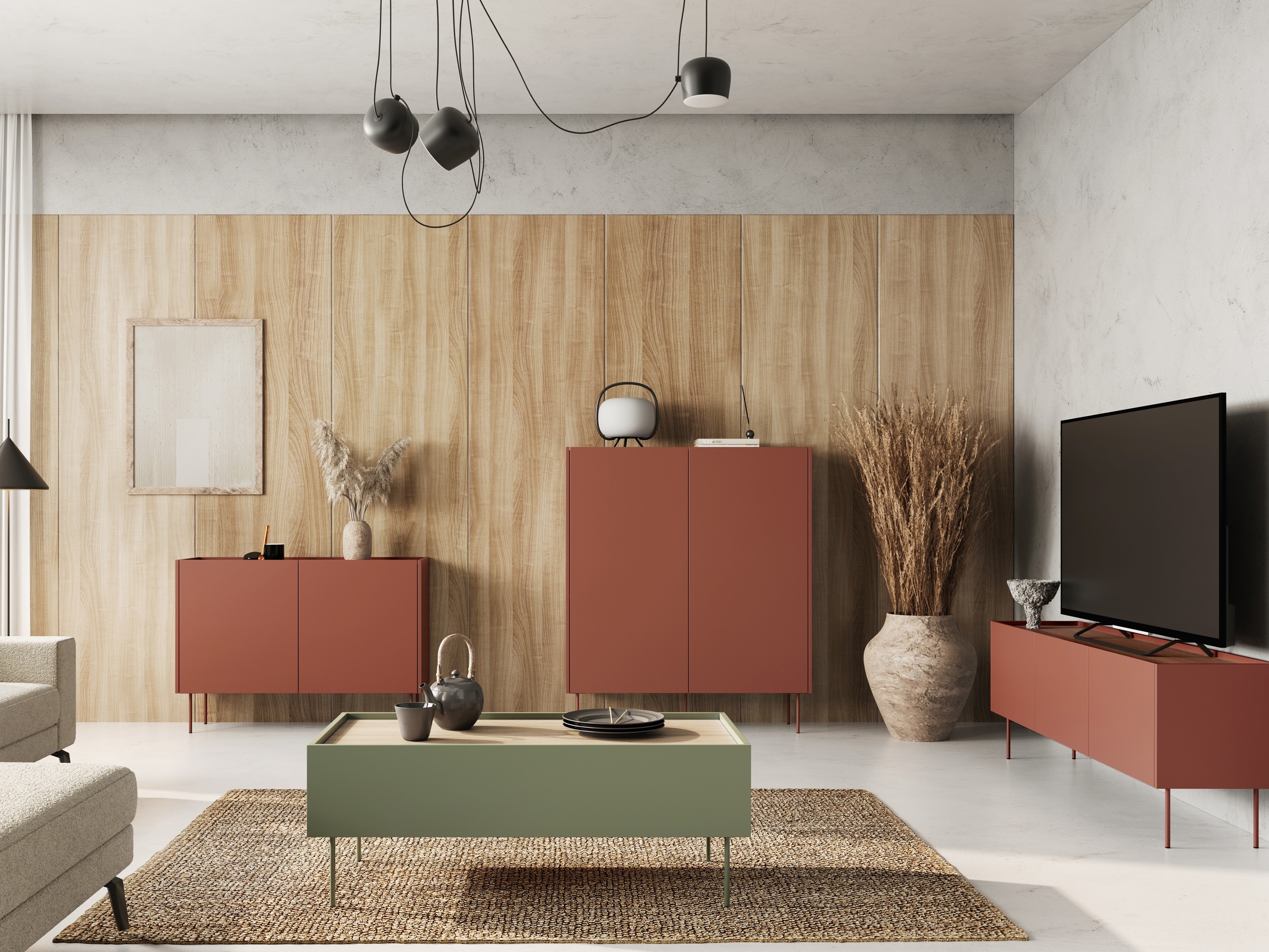 Skapis Tivdala 101 (Ozols + Matēts sarkans)