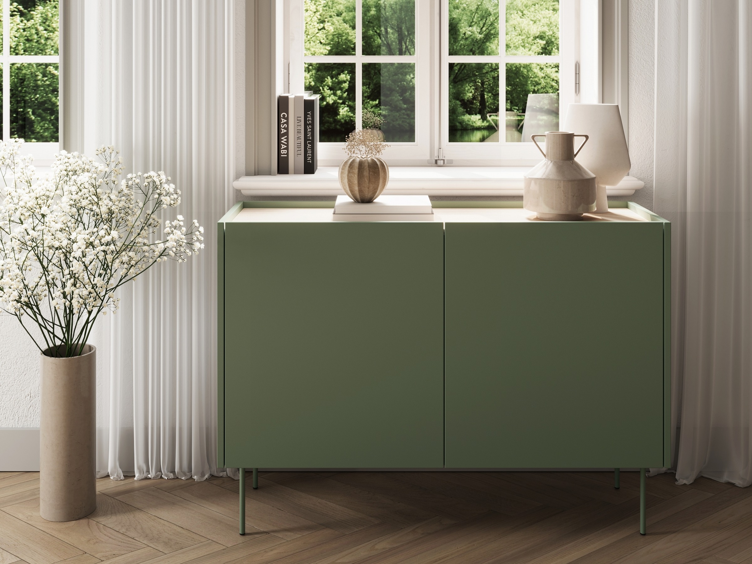 Skapis Tivdala 101 (Ozols + Matēts zaļš)