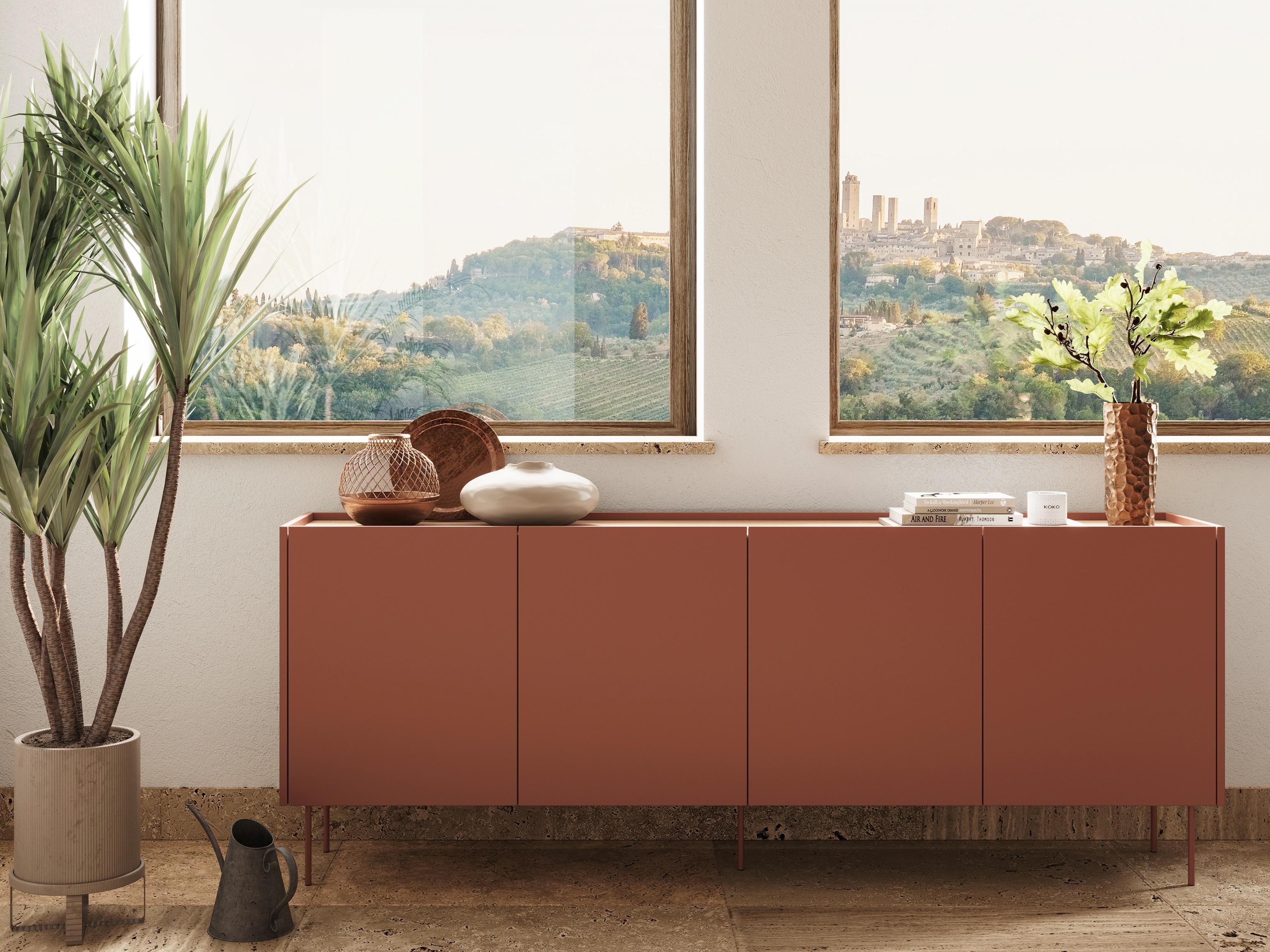 Skapis Tivdala 105 (Ozols + Matēts sarkans)