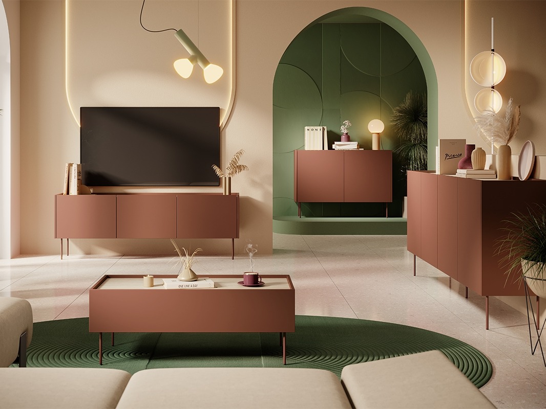 TV galds Tivdala 106 (Matēts sarkans + Ozols)