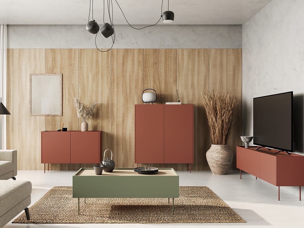 ТВ тумба Tivdala 106 (Матово-красный + Дуб)