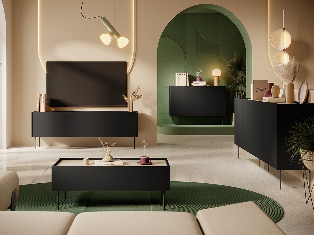 TV galds Tivdala 106 (Matēts melns + Ozols)