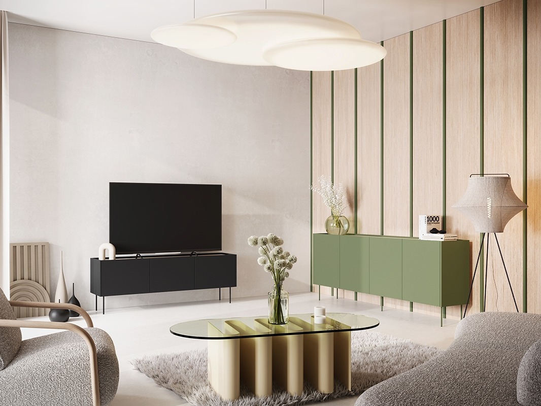 TV galds Tivdala 106 (Matēts melns + Ozols)