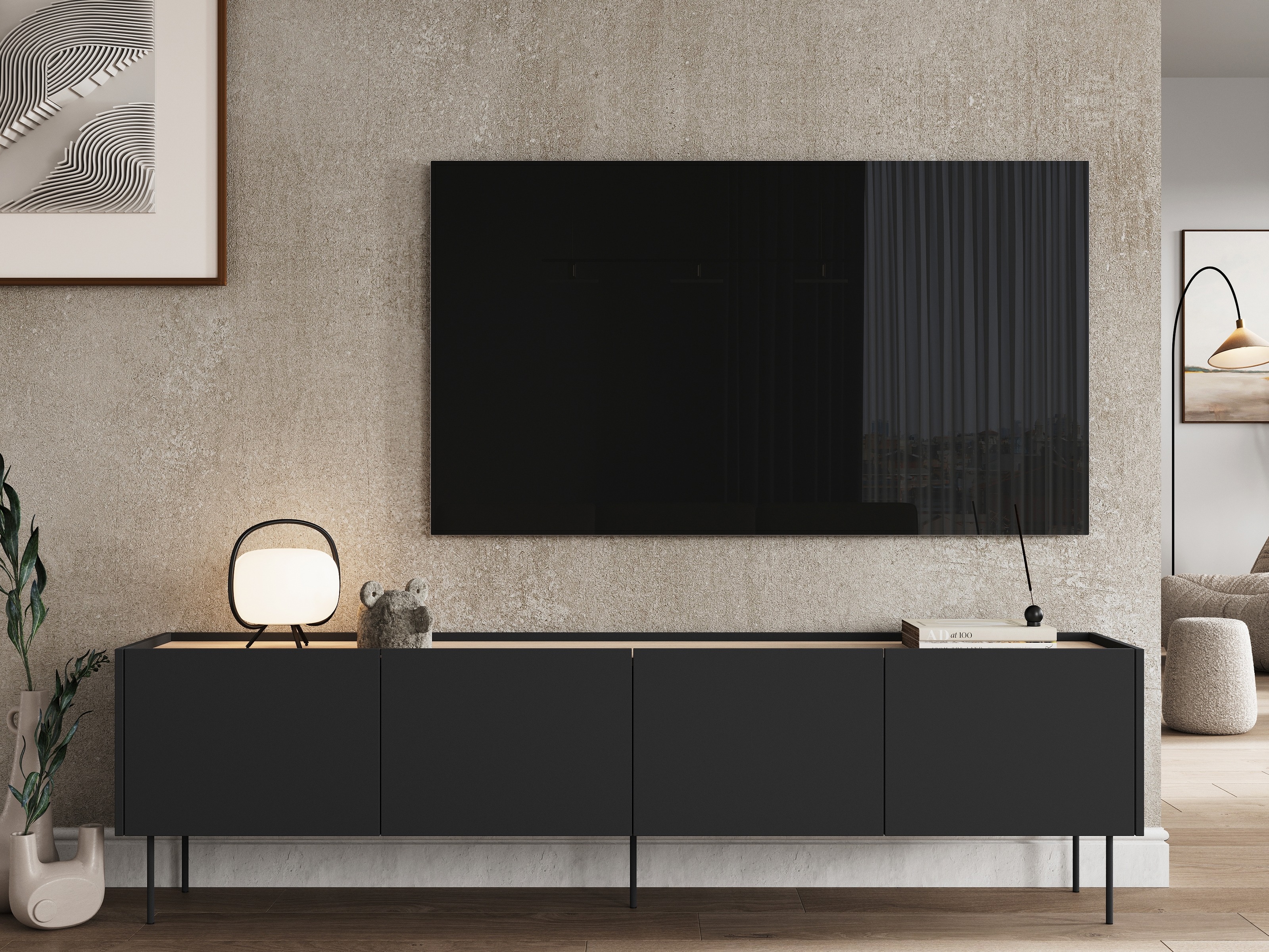 TV galds Tivdala 107 (Matēts melns + Ozols)