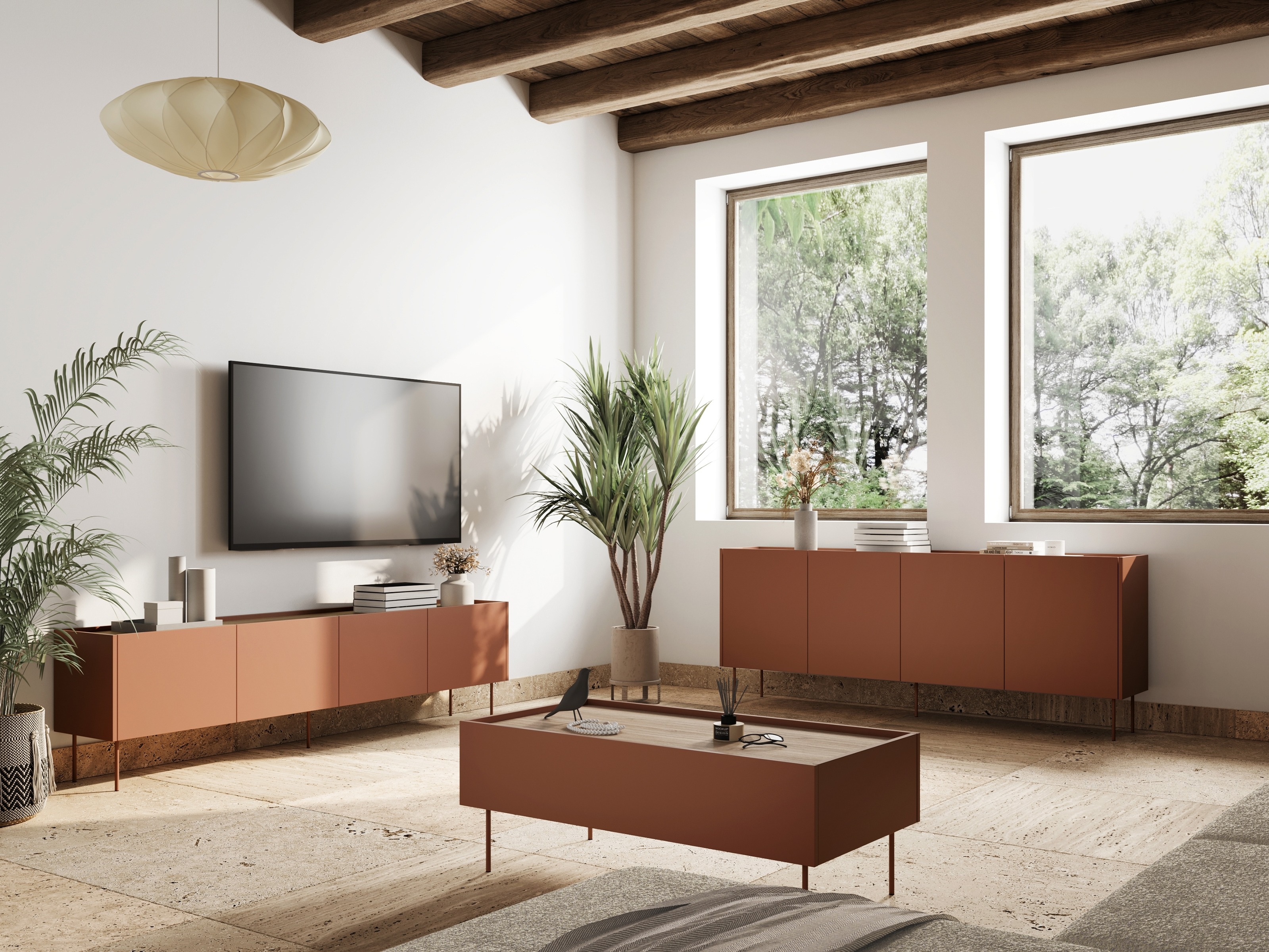 Žurnālu galdiņš Tivdala 108 (Ozols + Matēts sarkans)