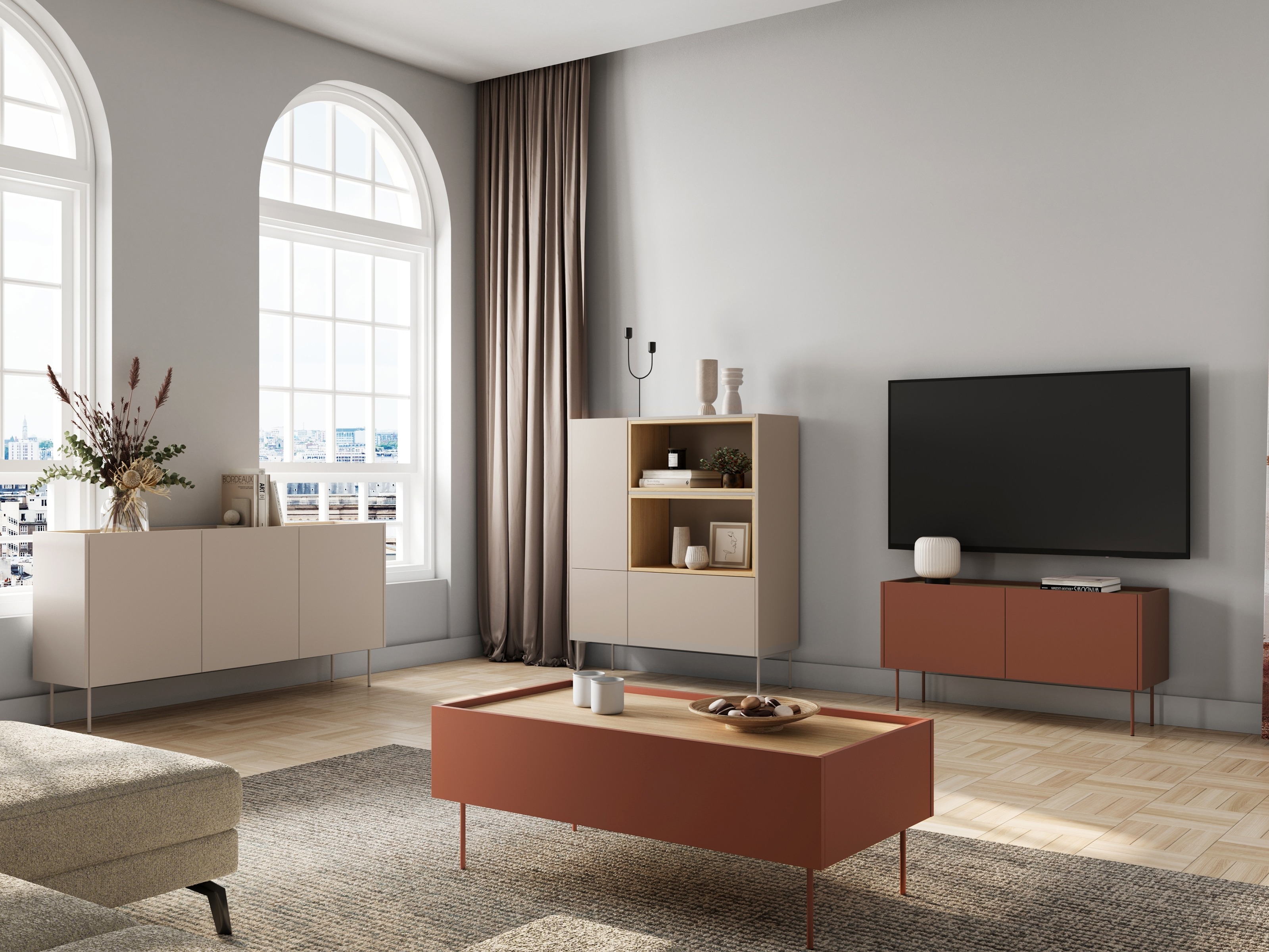 Žurnālu galdiņš Tivdala 108 (Ozols + Matēts sarkans)