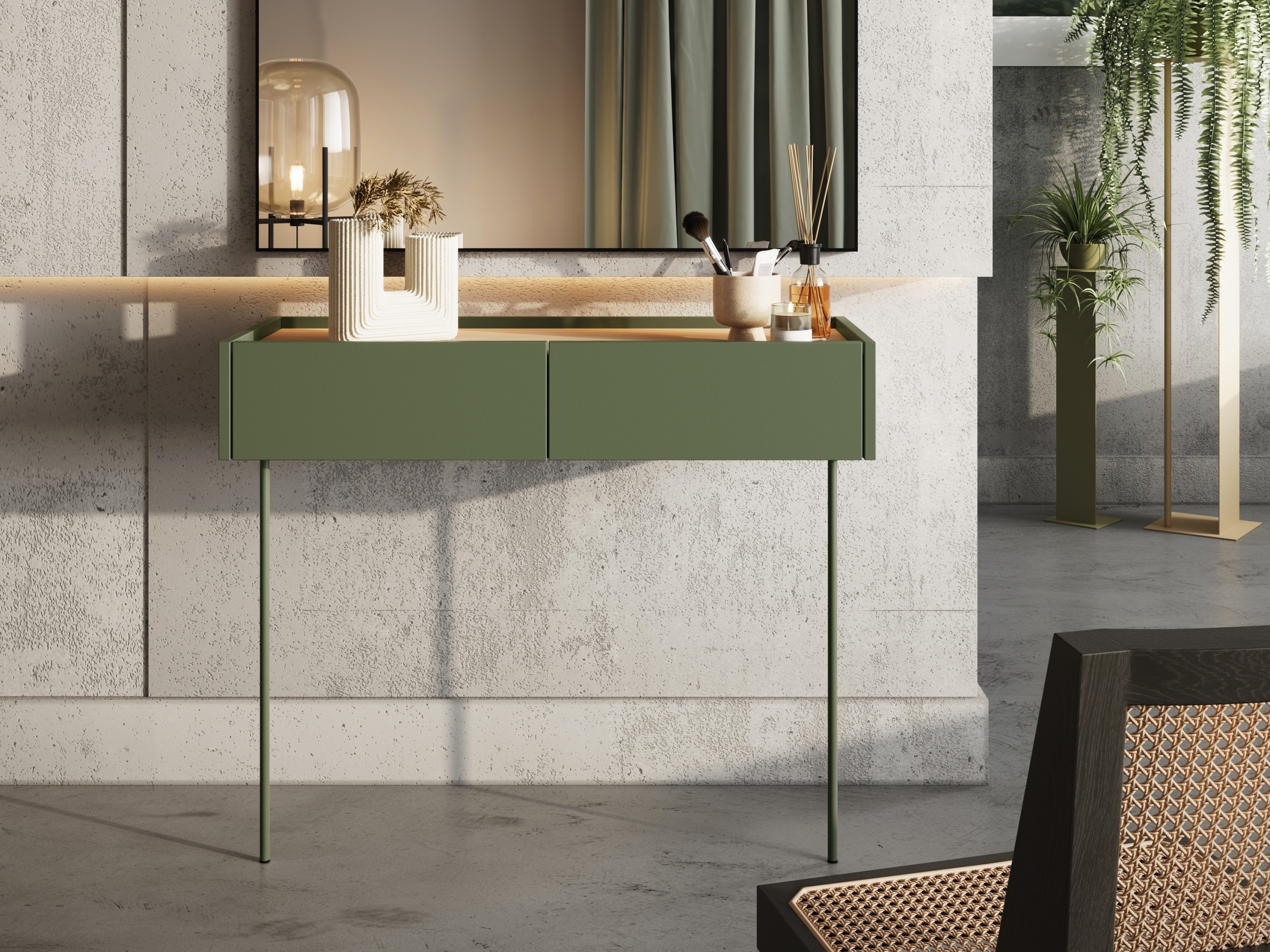 Konsole Tivdala 110 (Ozols + Matēts zaļš)