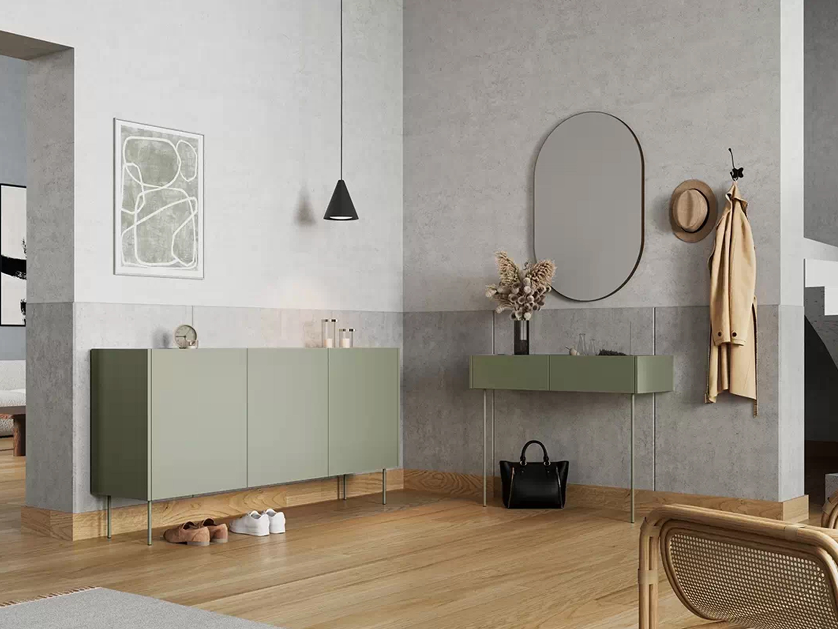 Konsole Tivdala 110 (Ozols + Matēts zaļš)