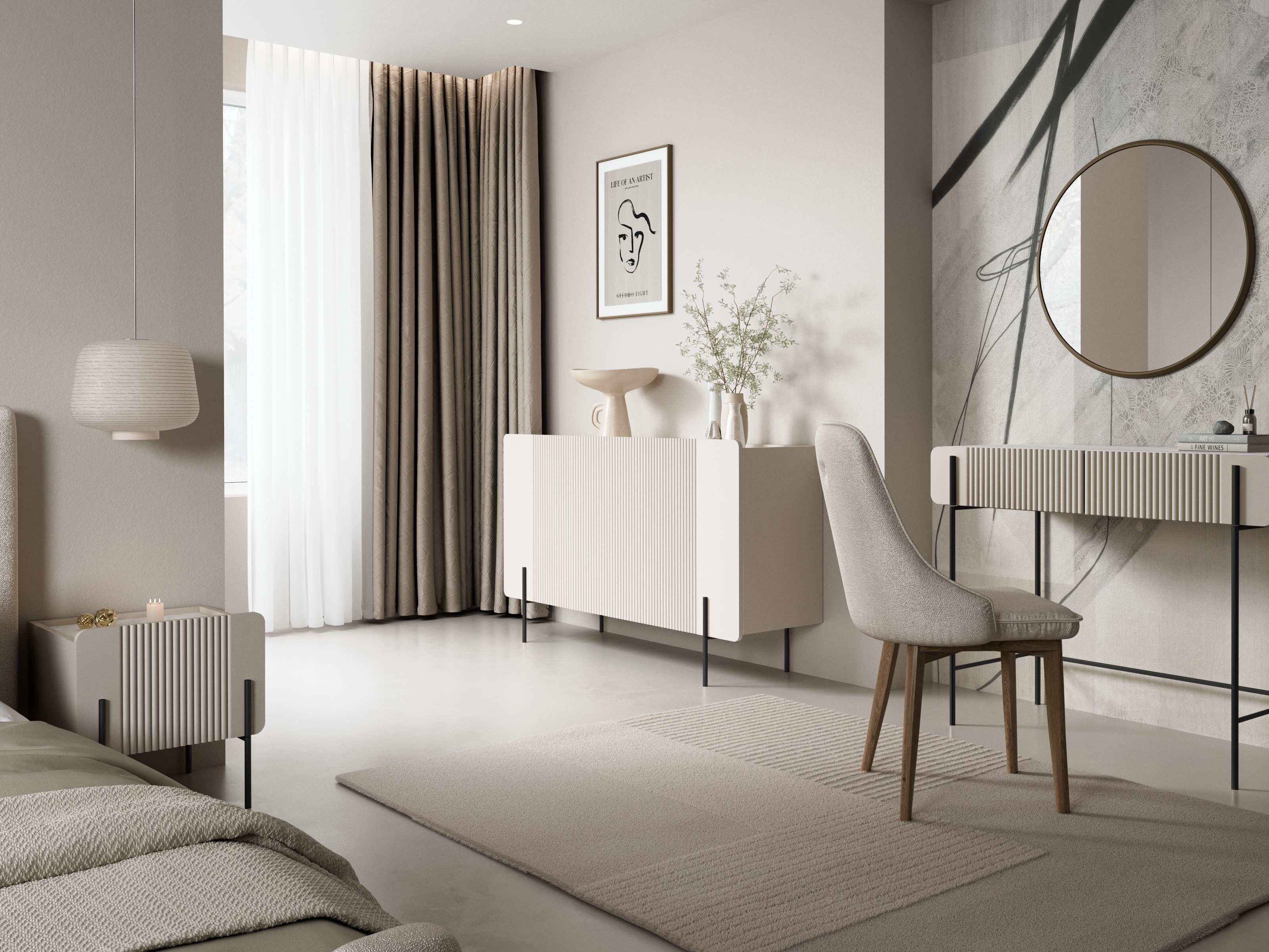 Прикроватная тумбочка Etrvero 104 (Кашемир + Белый мрамор)