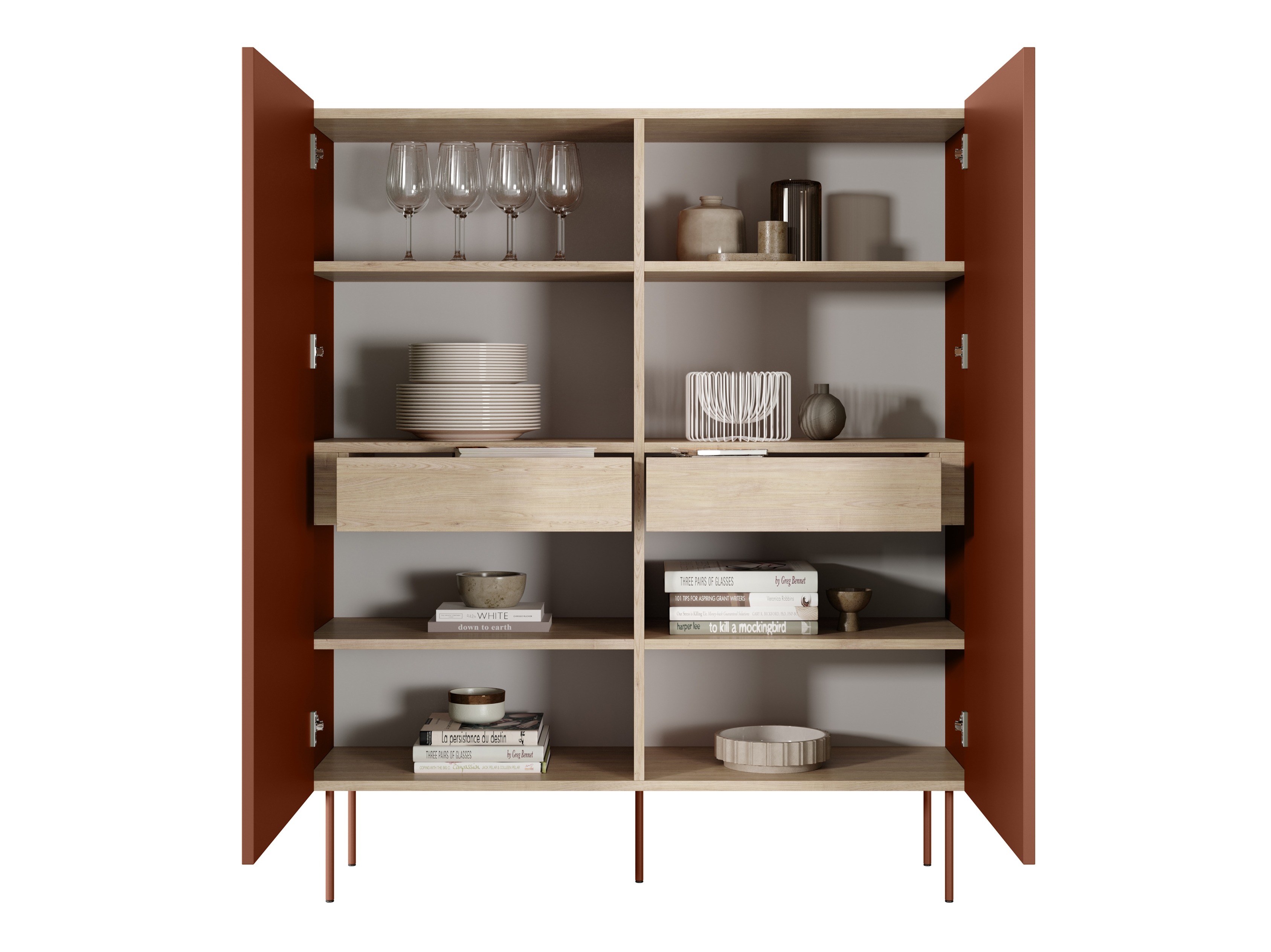 Стеллаж Tivdala 111 (Дуб + Матово-красный)