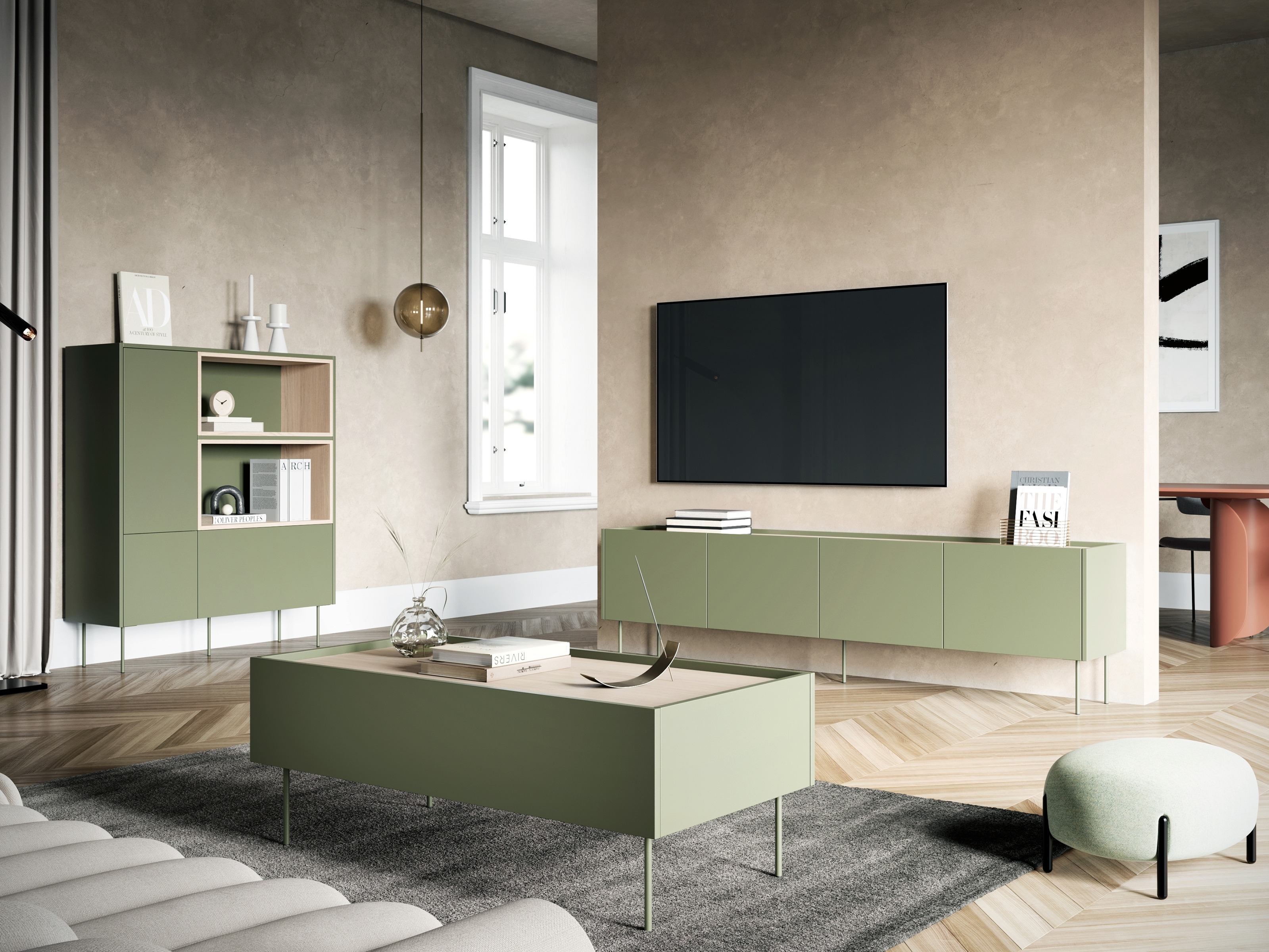 Стеллаж Tivdala 112 (Дуб + Матовый зеленый)