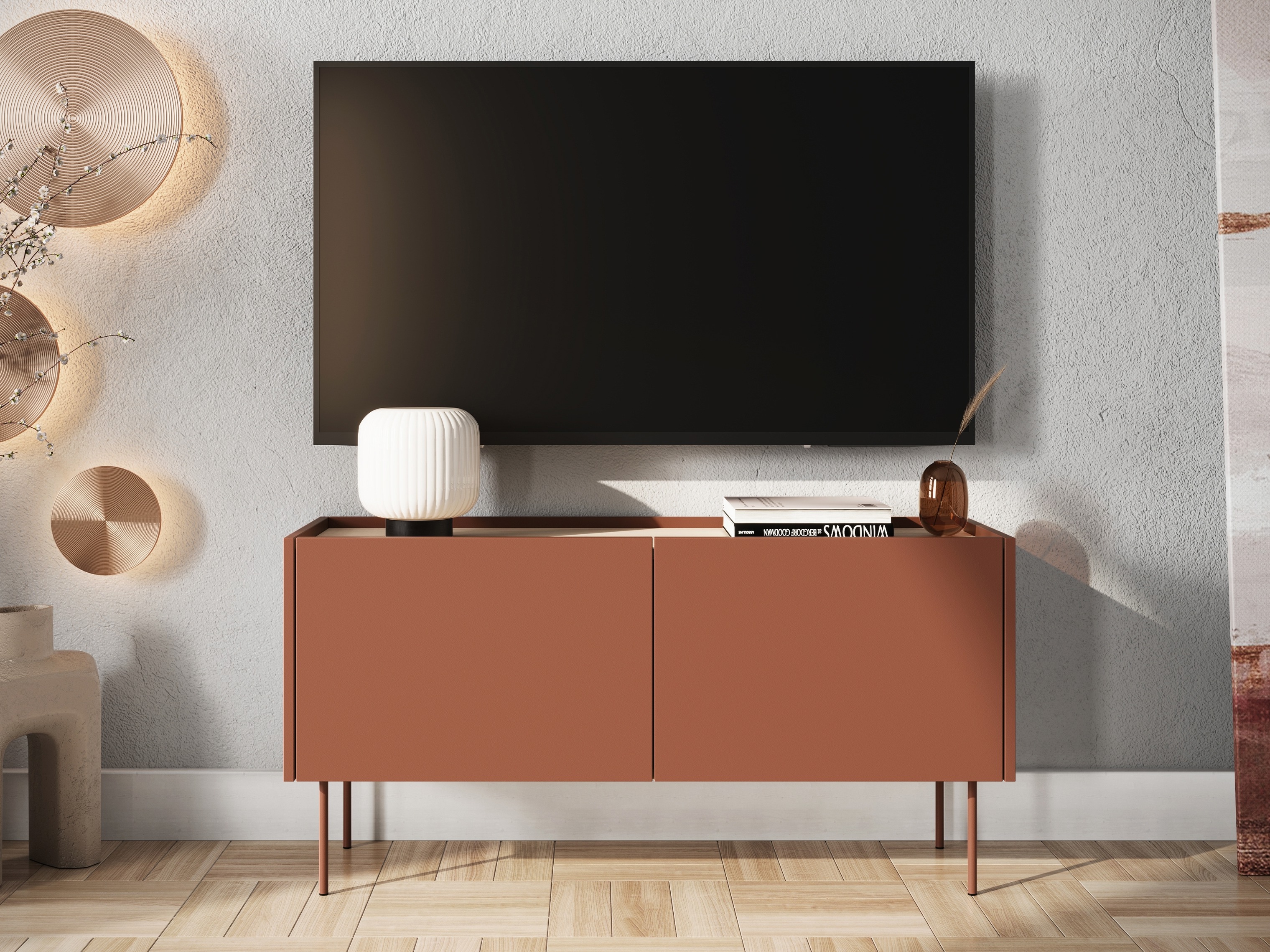 TV galds Tivdala 113 (Matēts sarkans + Ozols)