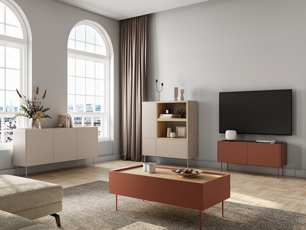 TV galds Tivdala 113 (Matēts sarkans + Ozols)