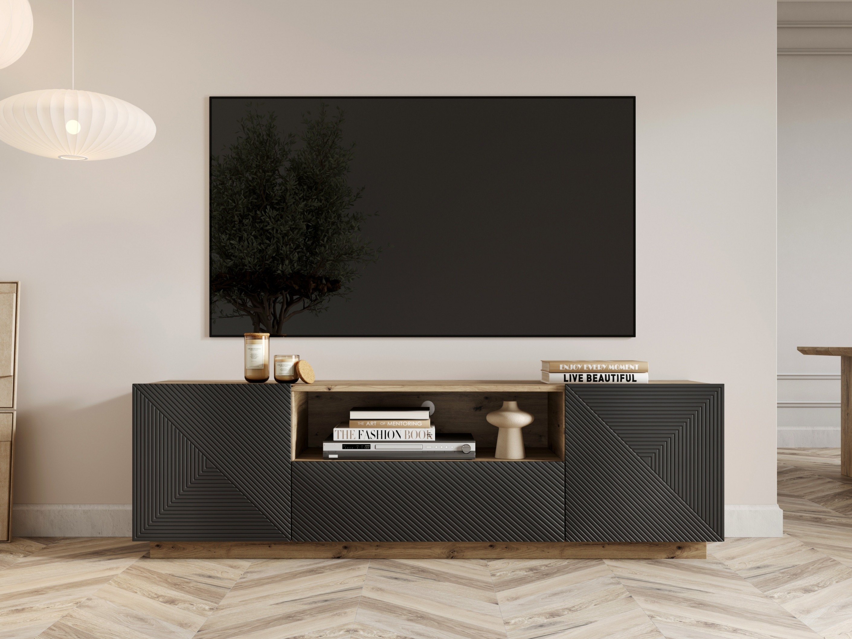 TV galds Dortivi 100 (Artisan ozols + Matēts pelēks)