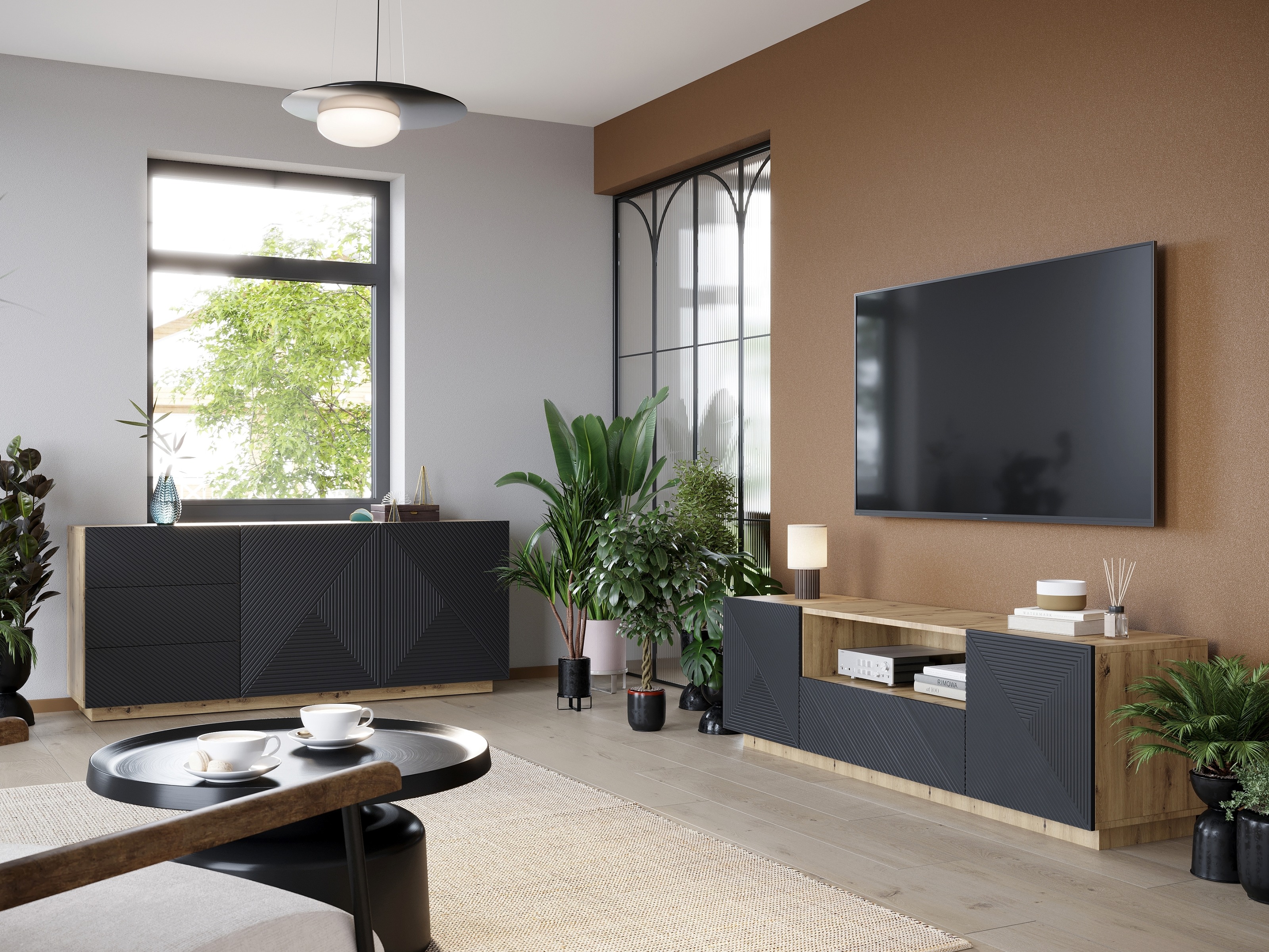 TV galds Dortivi 100 (Artisan ozols + Matēts pelēks)