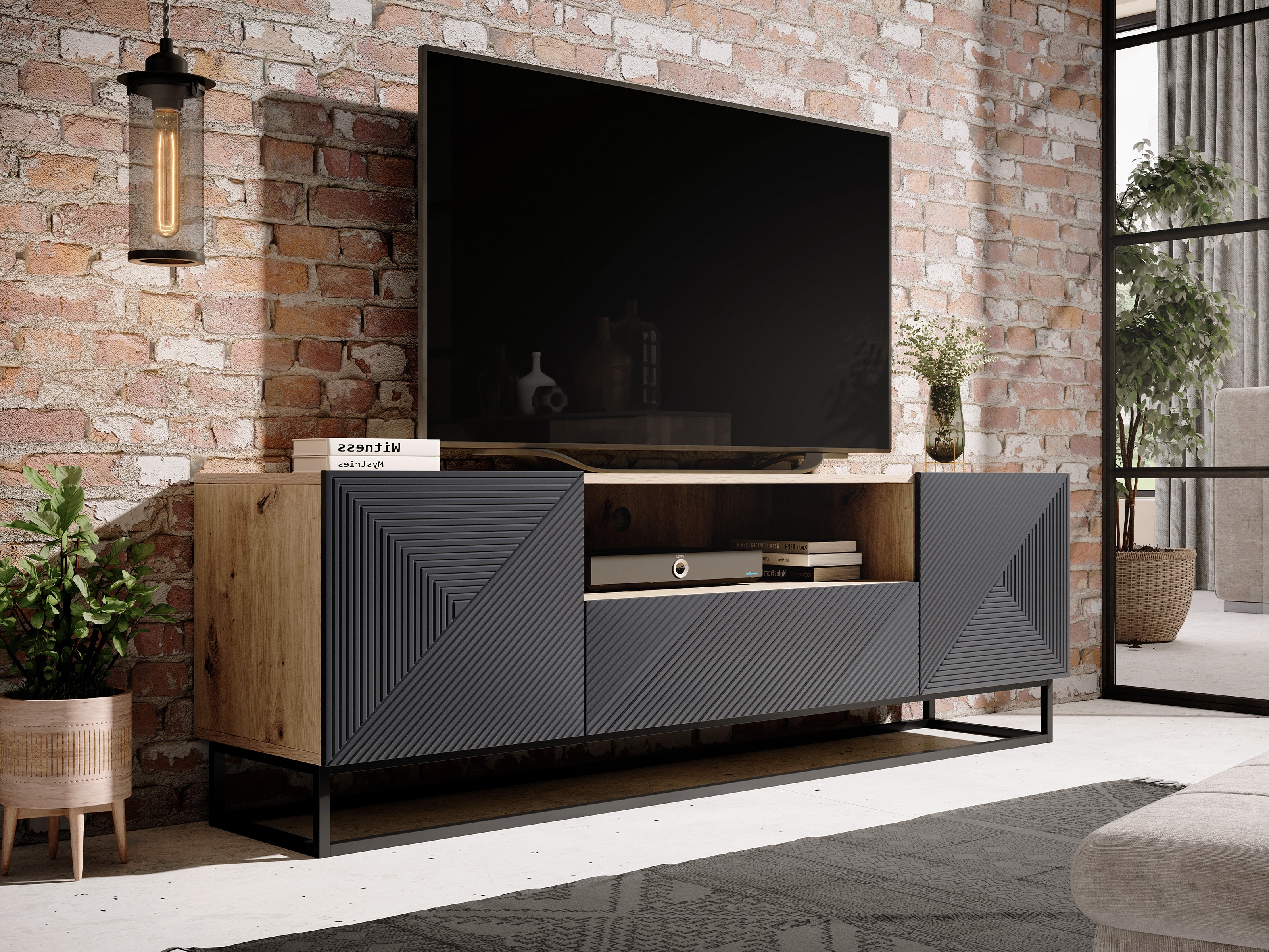 TV galds Dortivi 102 (Artisan ozols + Matēts pelēks)