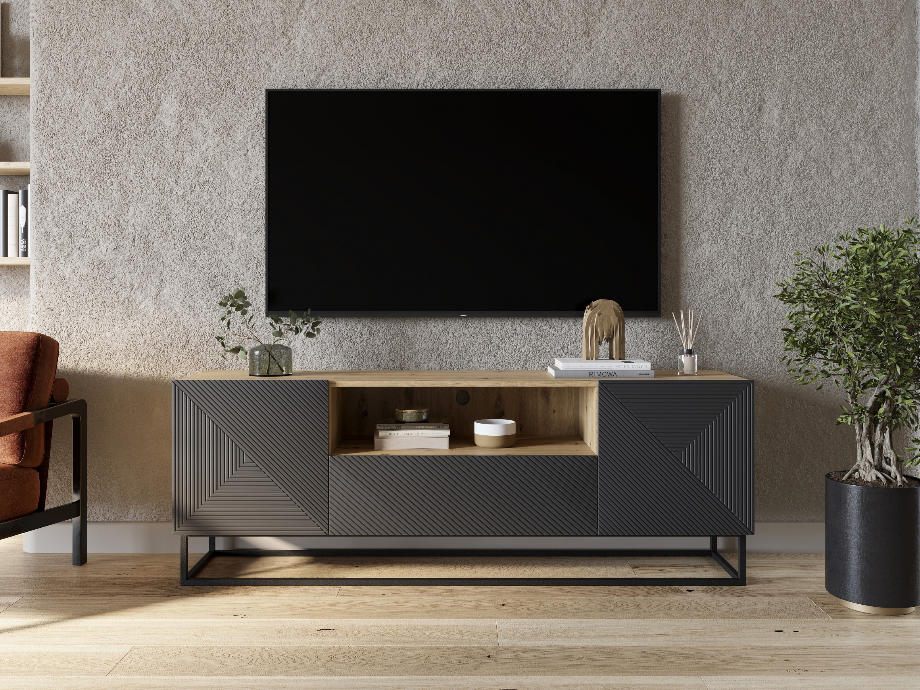 TV galds Dortivi 102 (Artisan ozols + Matēts pelēks)