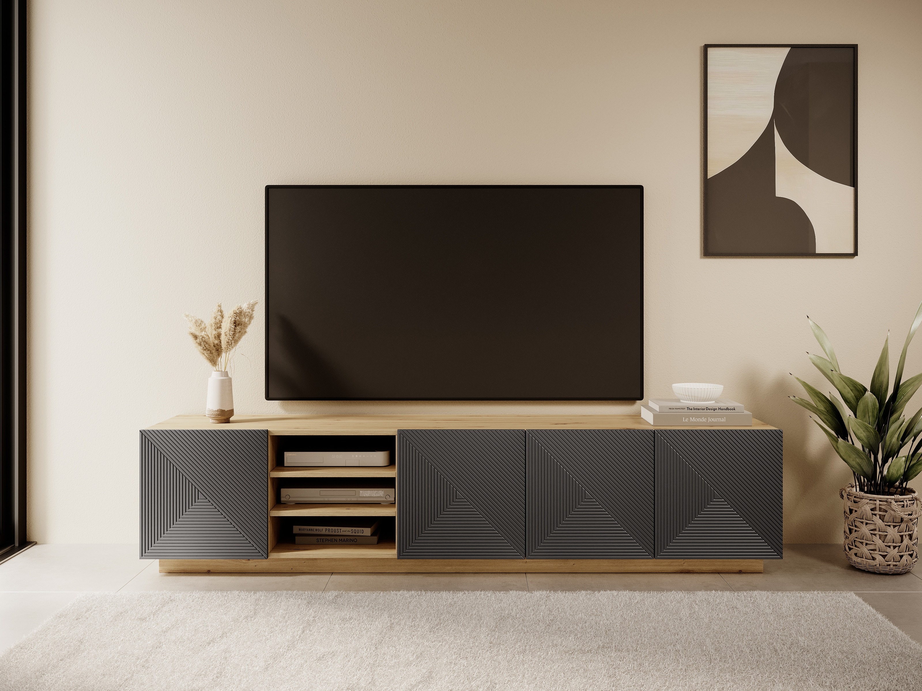 TV galds Dortivi 104 (Artisan ozols + Matēts pelēks)