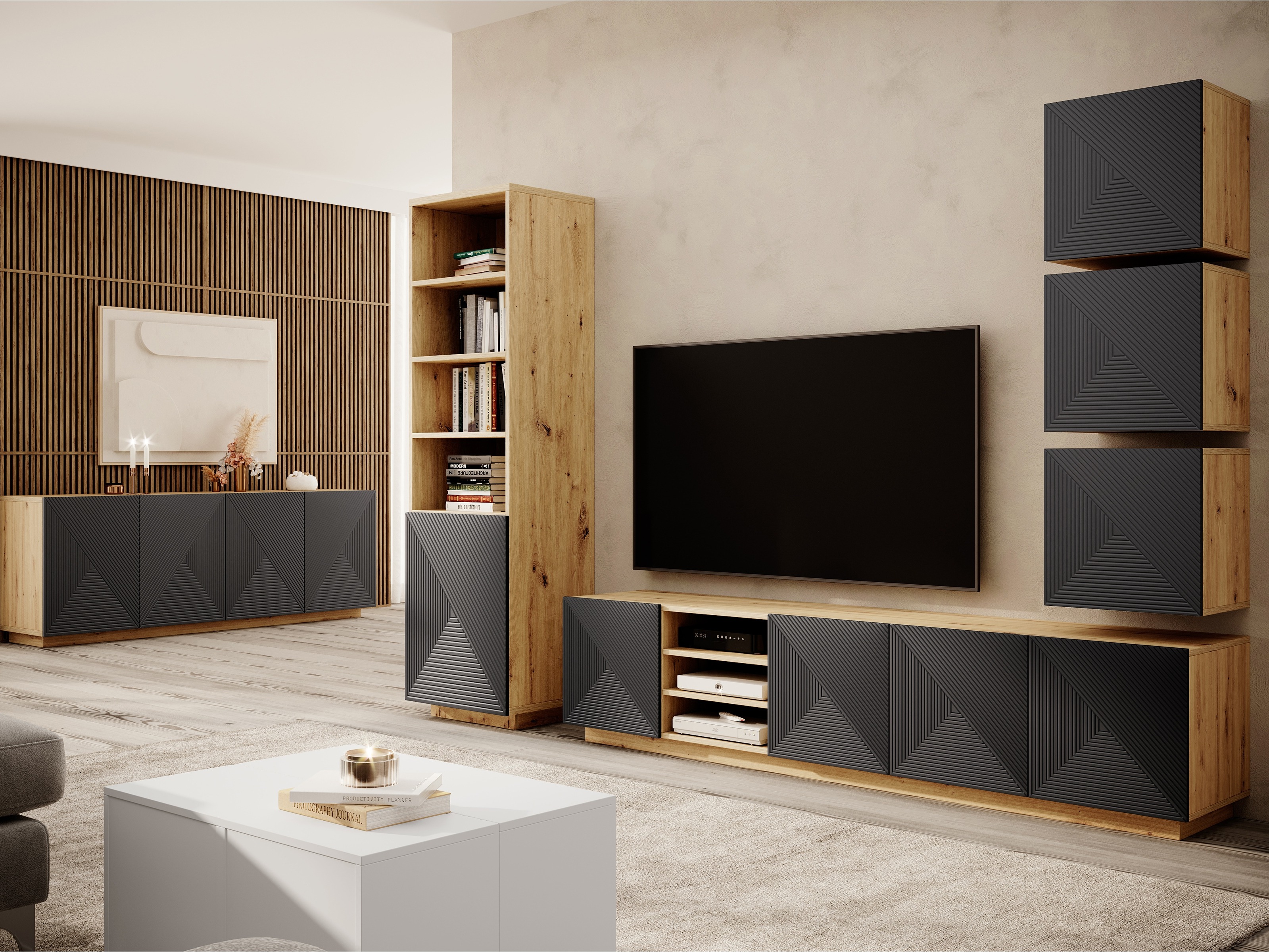 TV galds Dortivi 104 (Artisan ozols + Matēts pelēks)