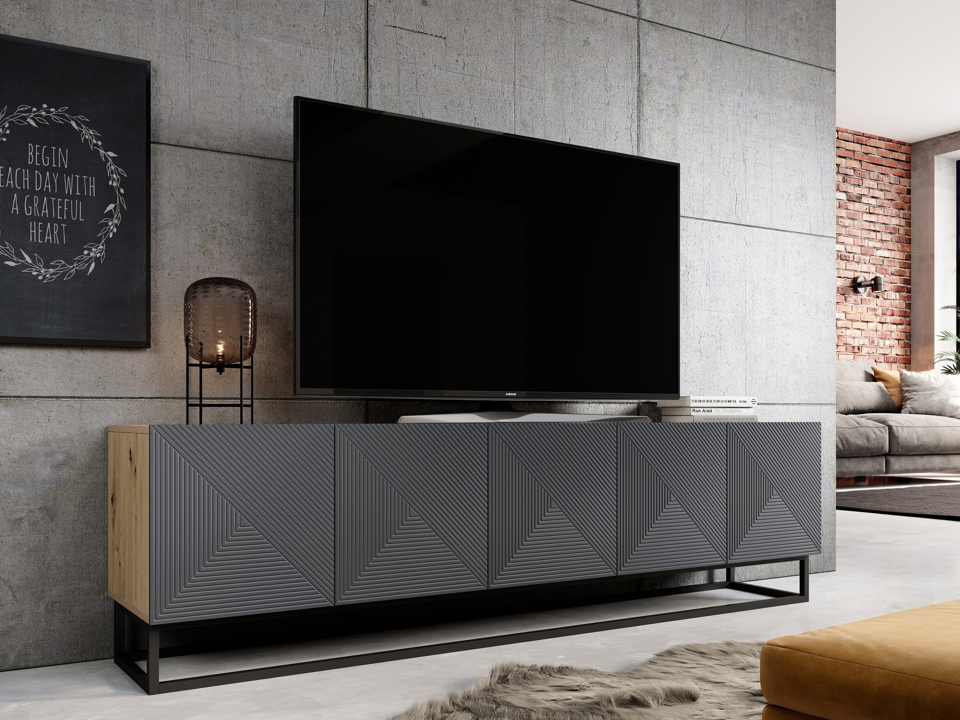 TV galds Dortivi 105 (Artisan ozols + Matēts pelēks)