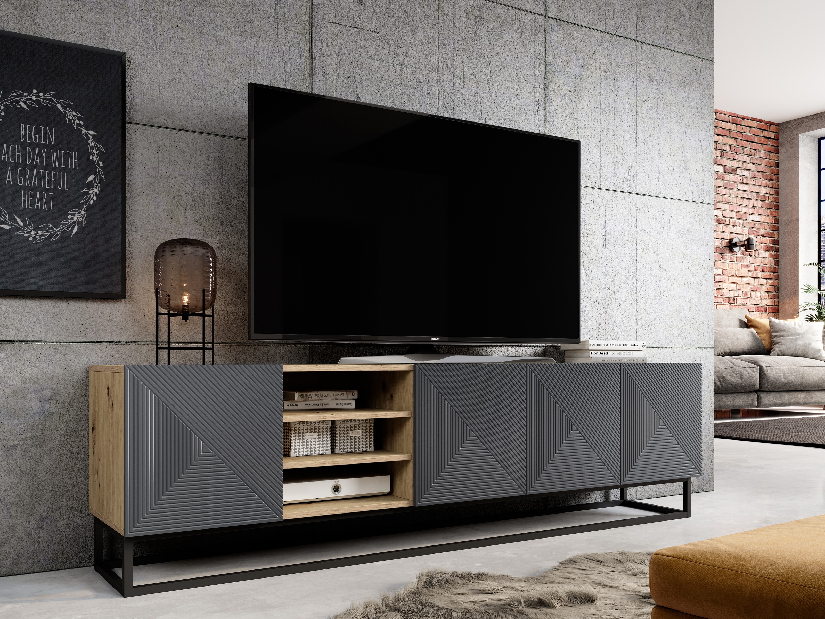 TV galds Dortivi 106 (Artisan ozols + Matēts pelēks)