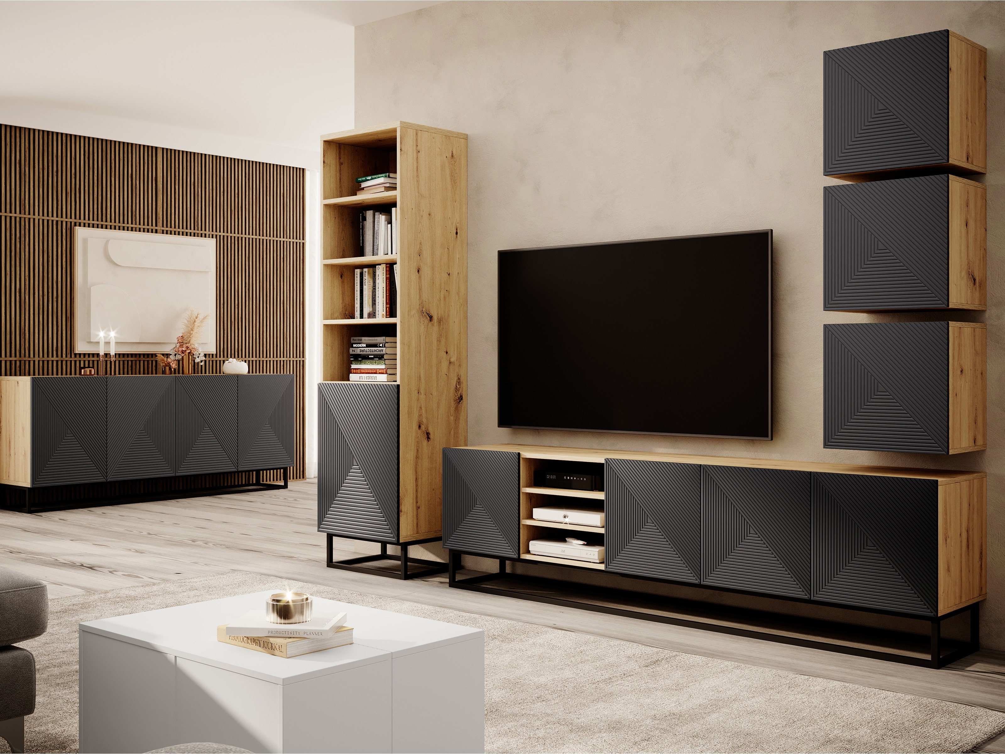 TV galds Dortivi 106 (Artisan ozols + Matēts pelēks)