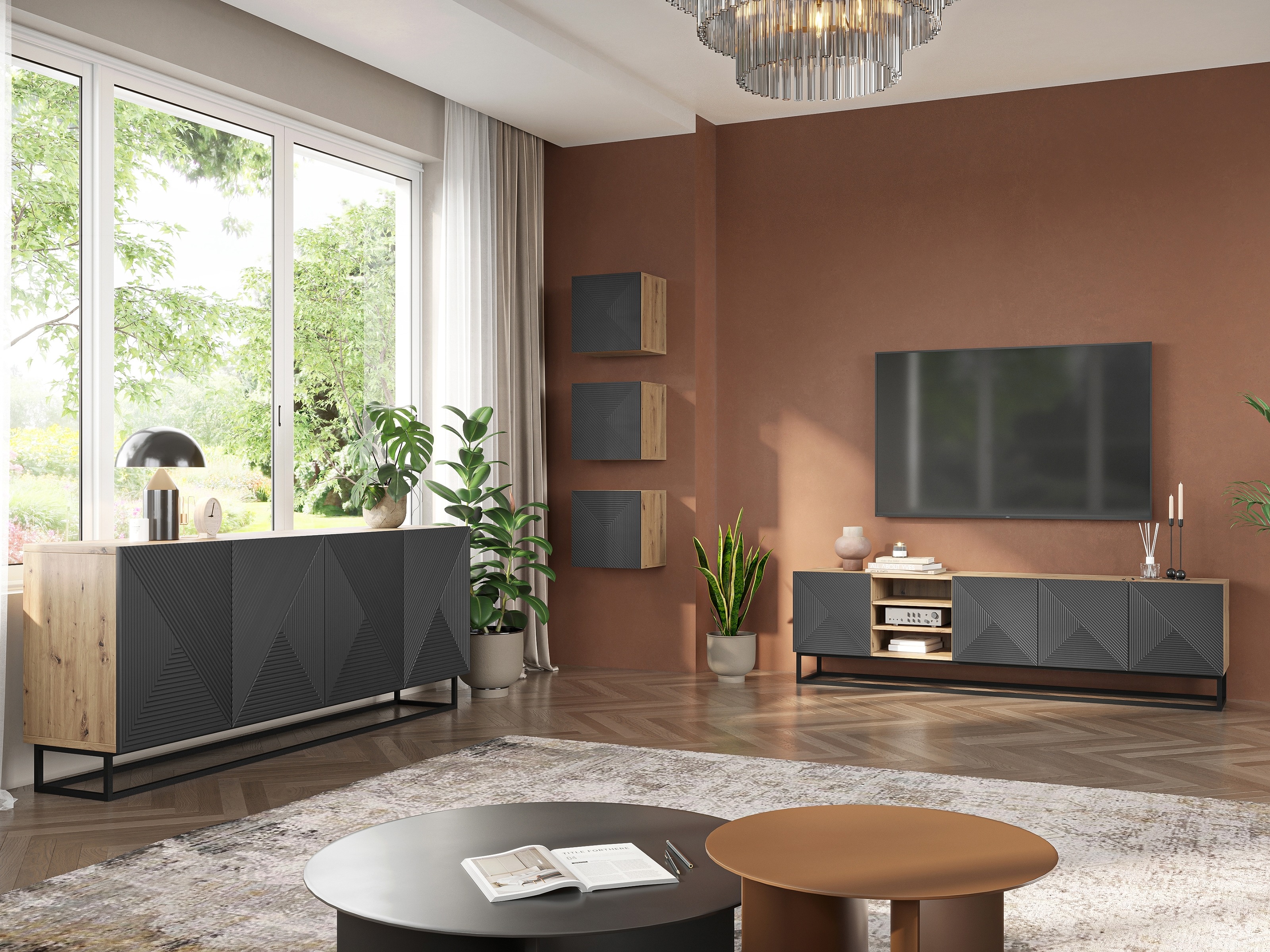 TV galds Dortivi 106 (Artisan ozols + Matēts pelēks)