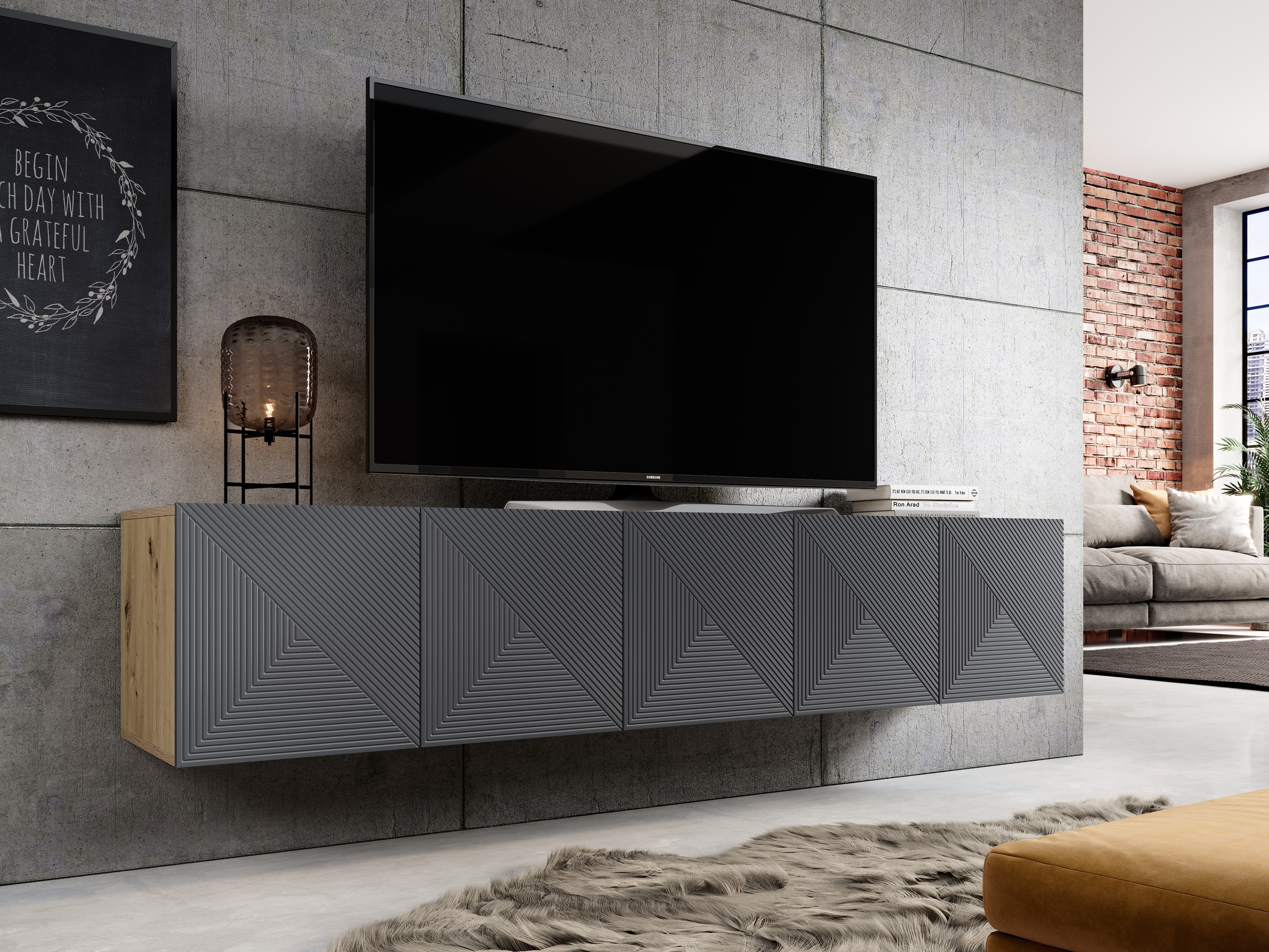 TV galds Dortivi 107 (Artisan ozols + Matēts pelēks)