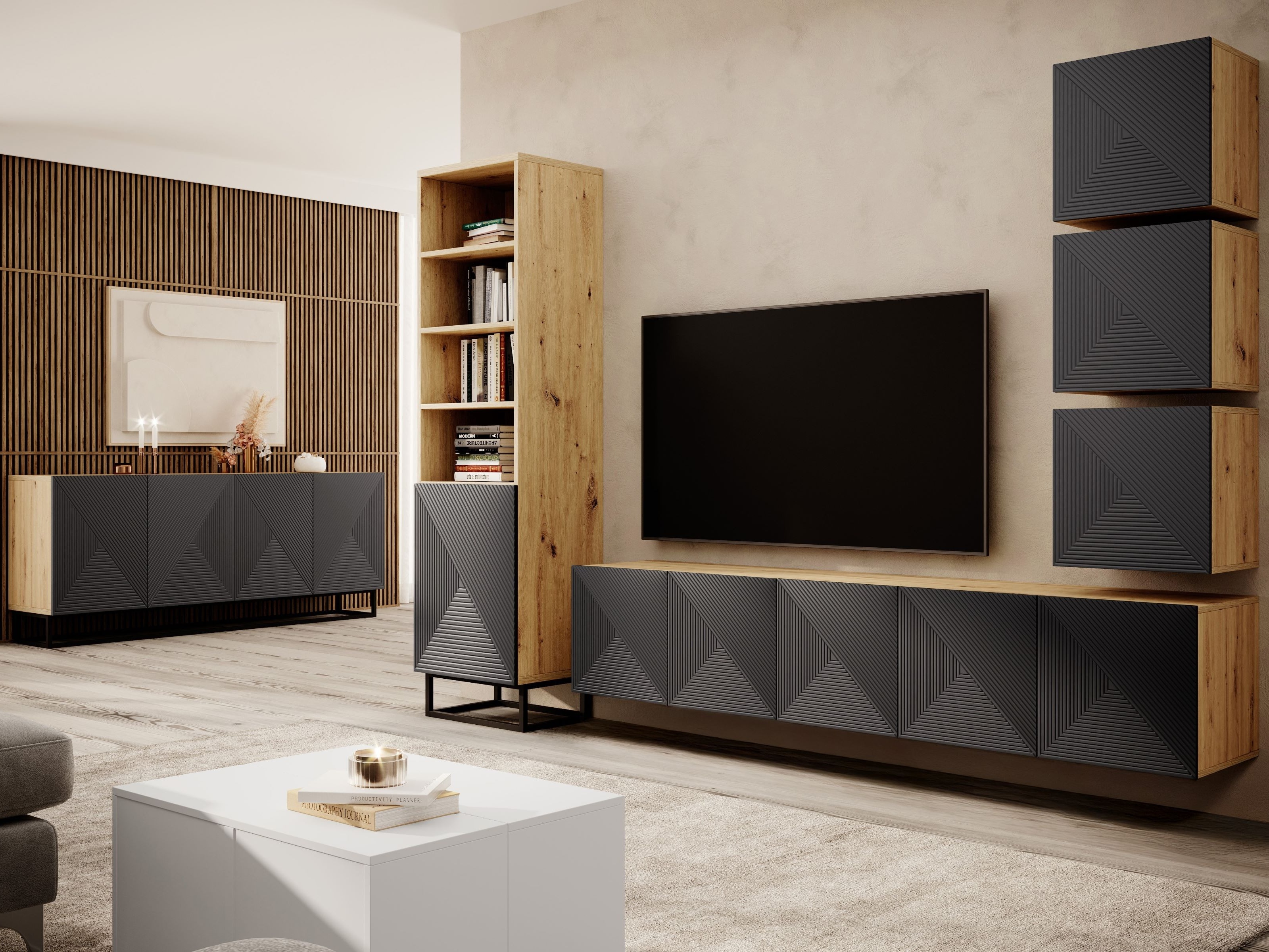 TV galds Dortivi 107 (Artisan ozols + Matēts pelēks)