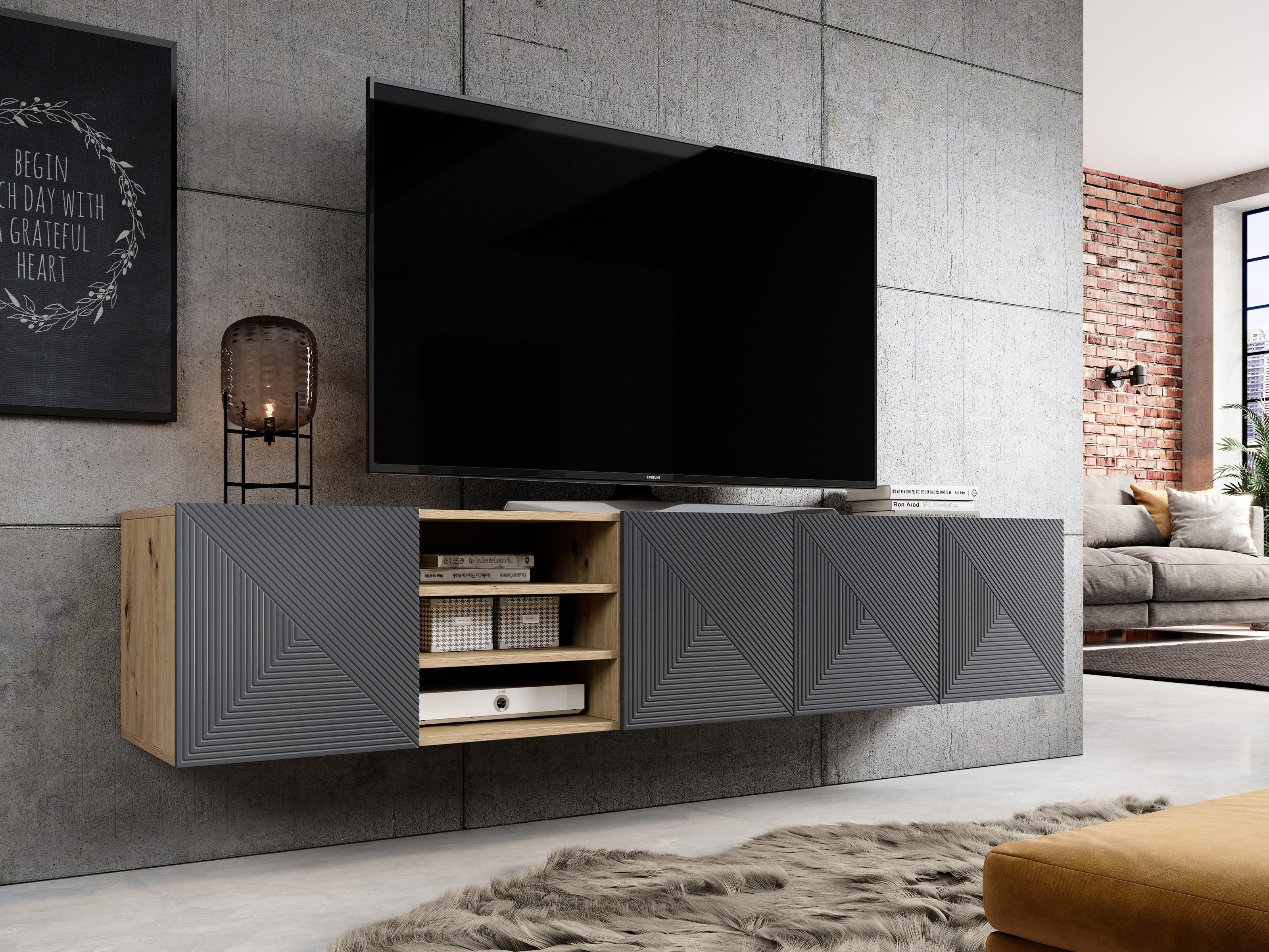 TV galds Dortivi 108 (Artisan ozols + Matēts pelēks)