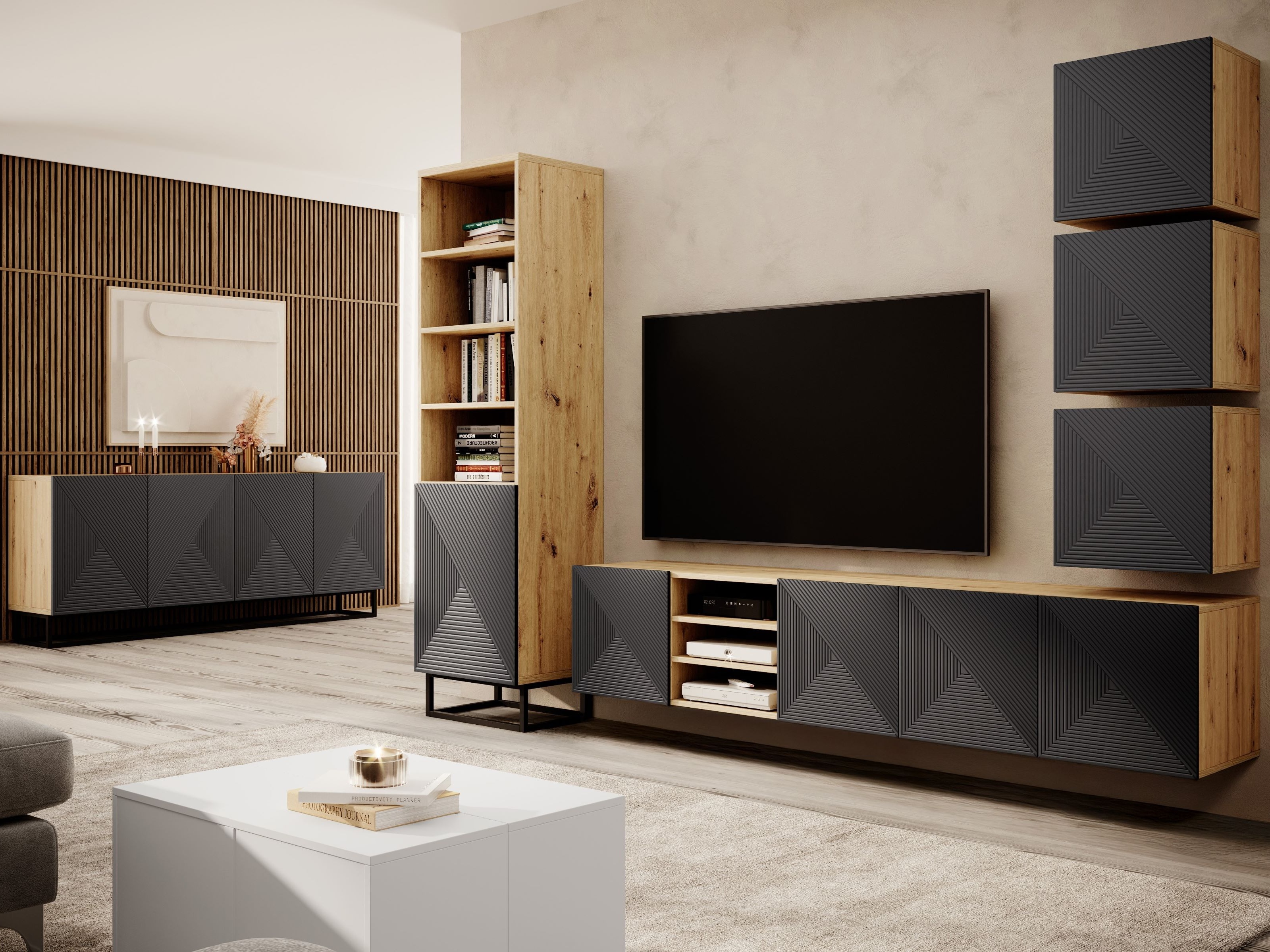 TV galds Dortivi 108 (Artisan ozols + Matēts pelēks)