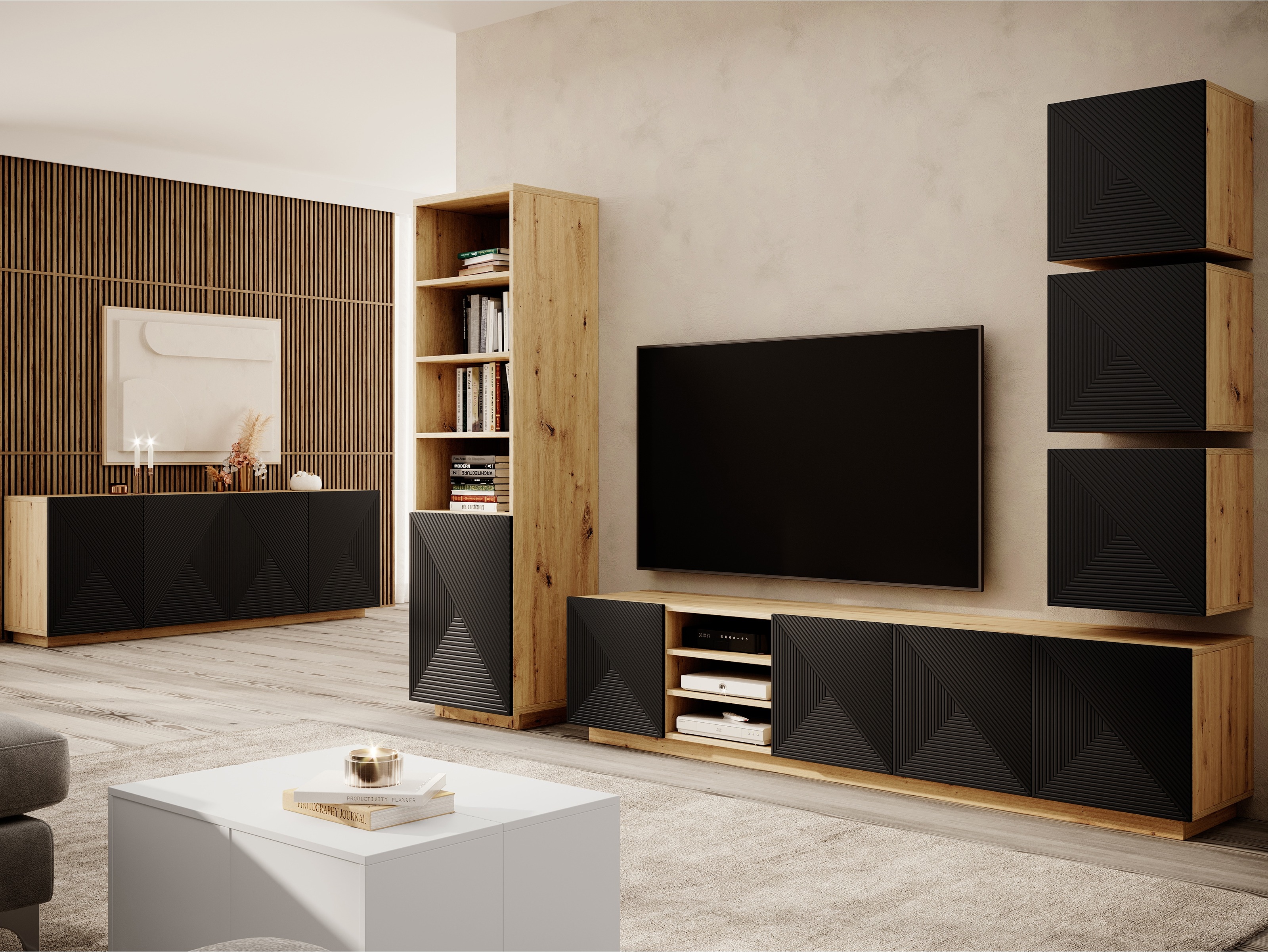 Шкафчик Dortivi 110 (Artisan дуб + Матовый черный)