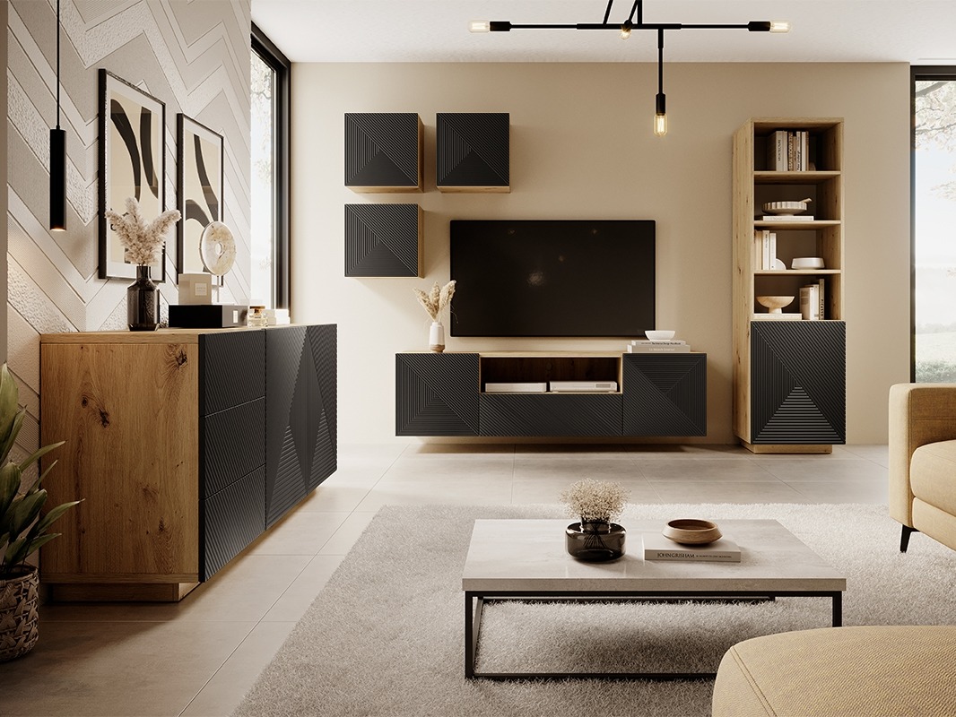 Kumode Dortivi 113 (Artisan ozols + Matēts melns)