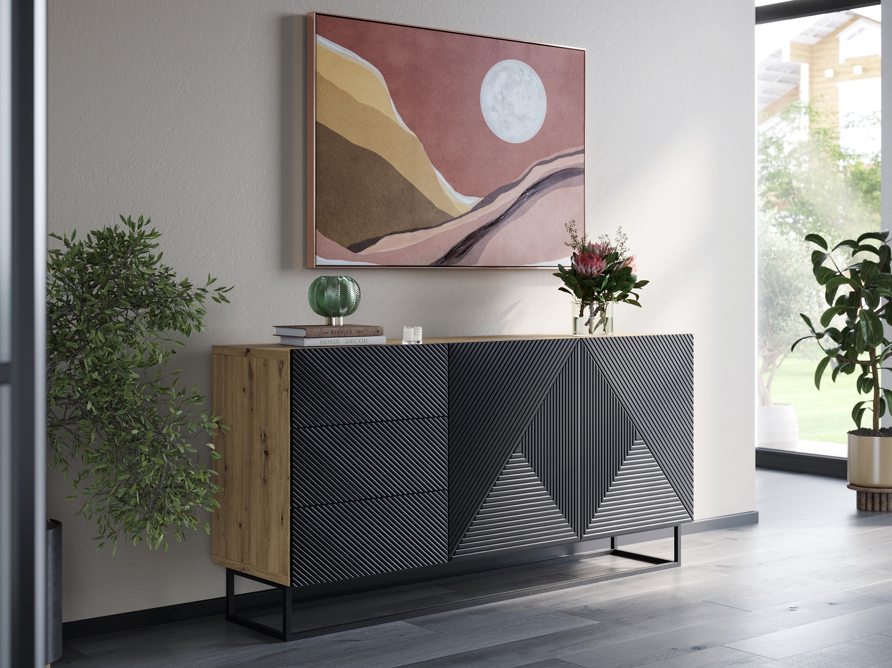 Kumode Dortivi 114 (Artisan ozols + Matēts melns)