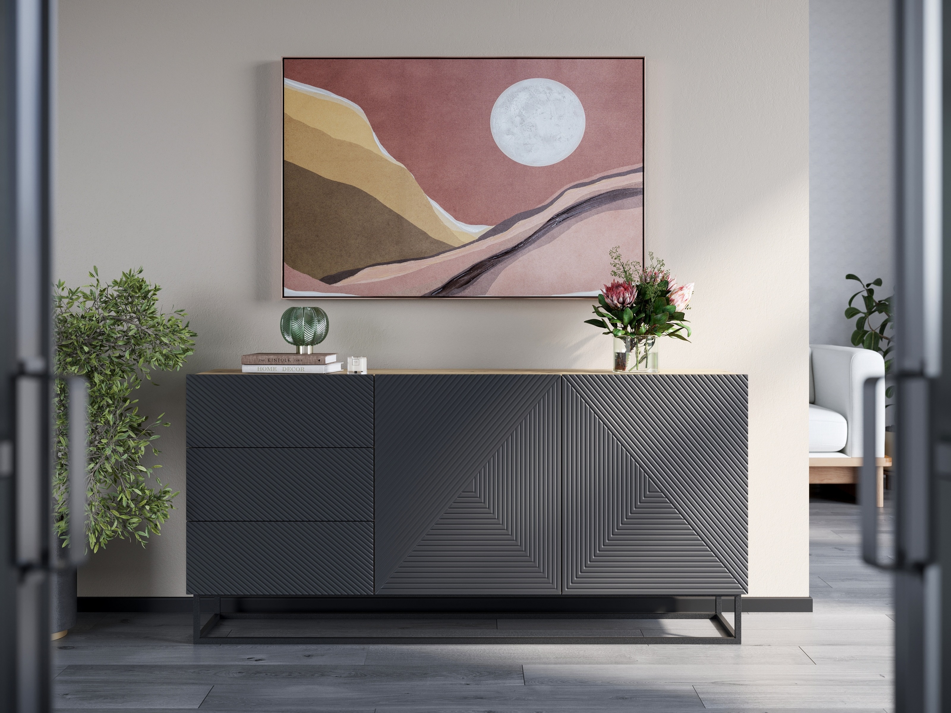 Kumode Dortivi 114 (Artisan ozols + Matēts pelēks)