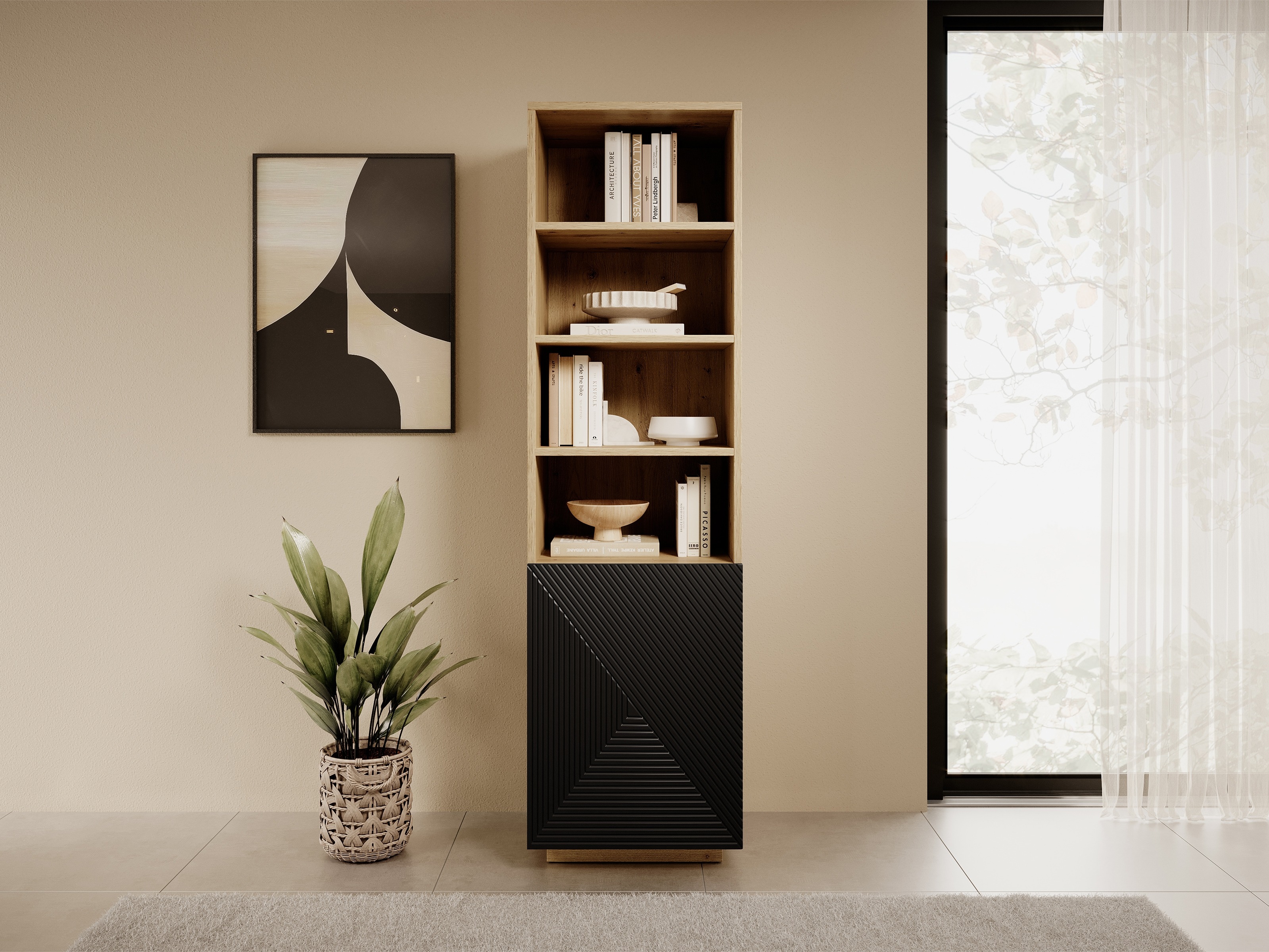 Стеллаж Dortivi 115 (Artisan дуб + Матовый черный)