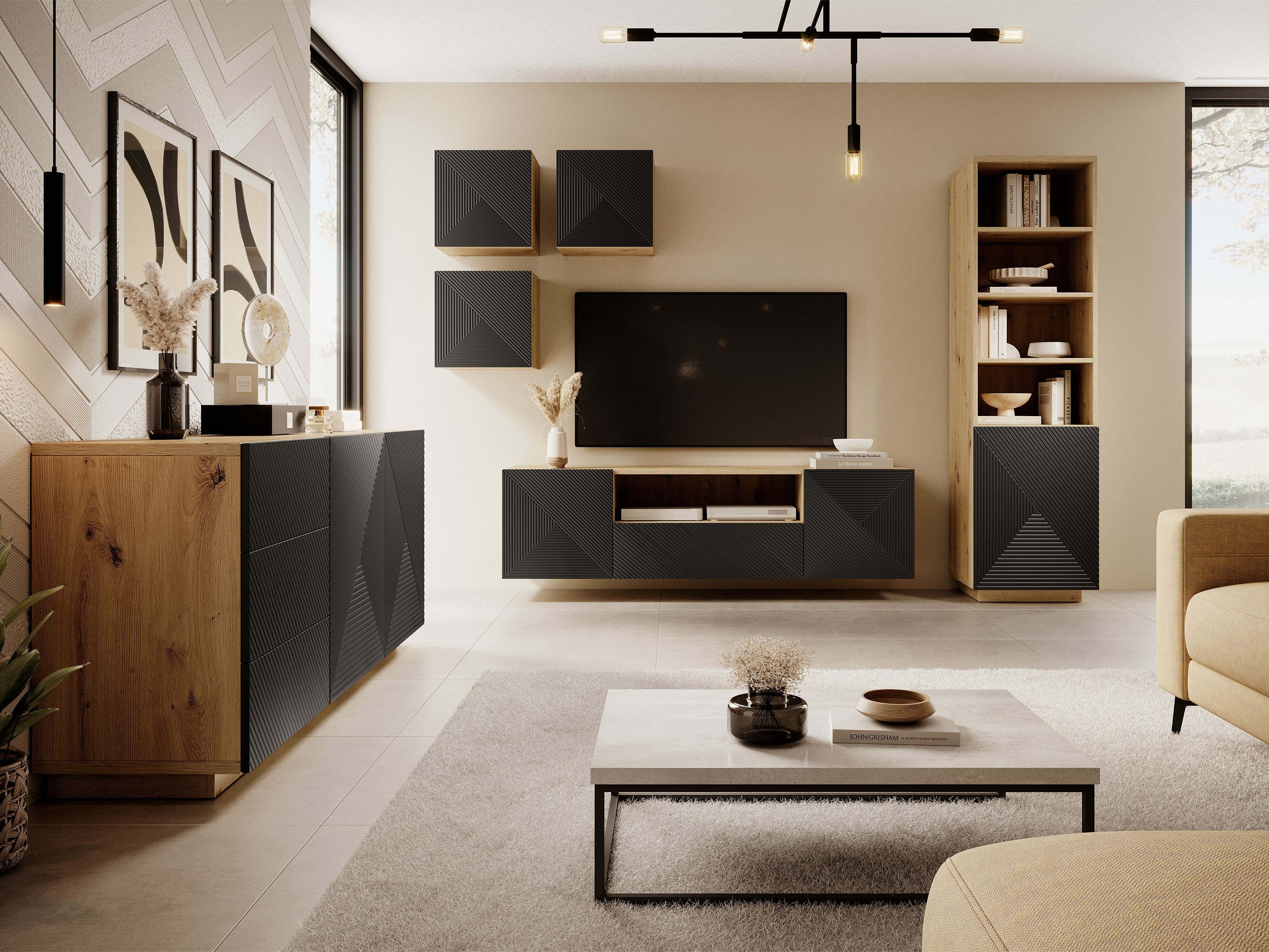 Стеллаж Dortivi 115 (Artisan дуб + Матовый черный)