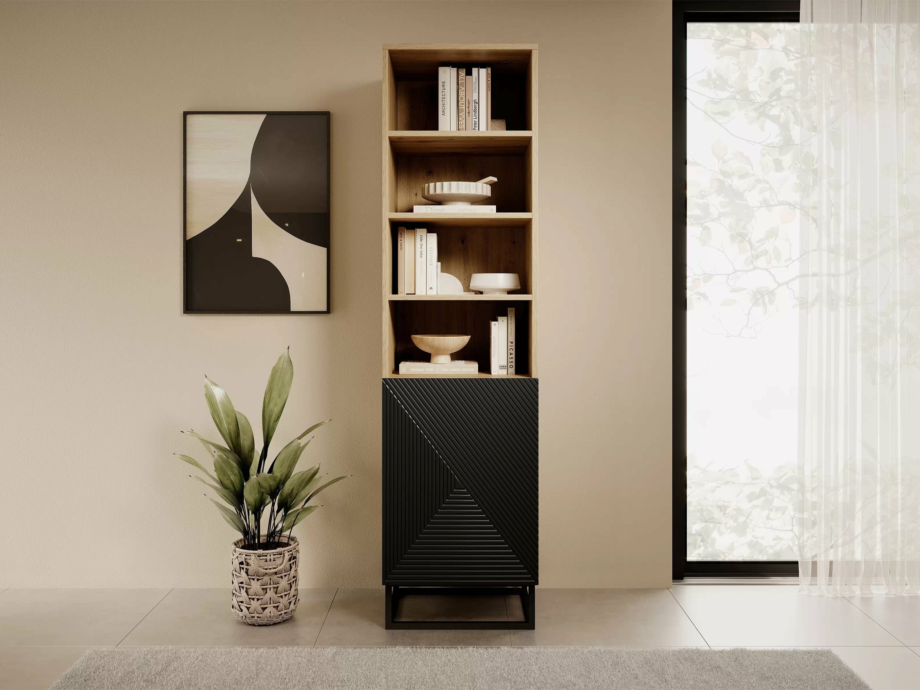 Стеллаж Dortivi 116 (Artisan дуб + Матовый черный)