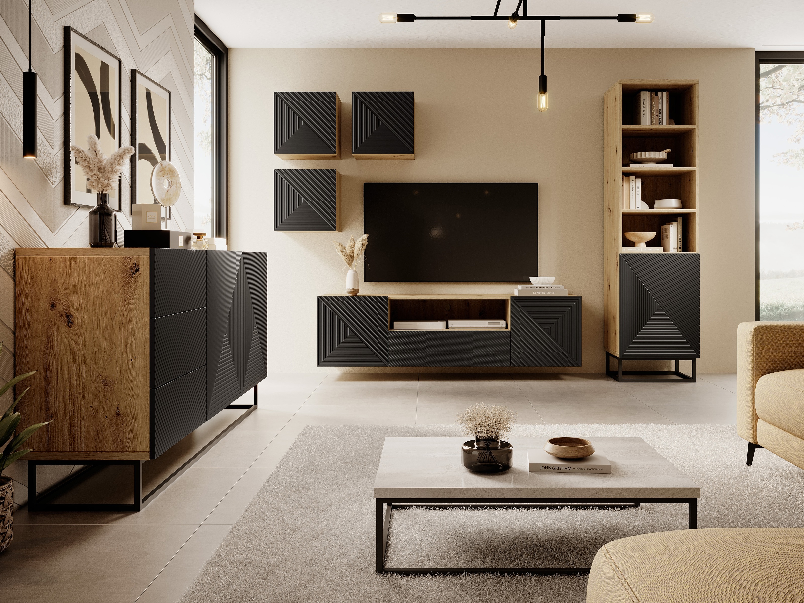 Стеллаж Dortivi 116 (Artisan дуб + Матовый черный)