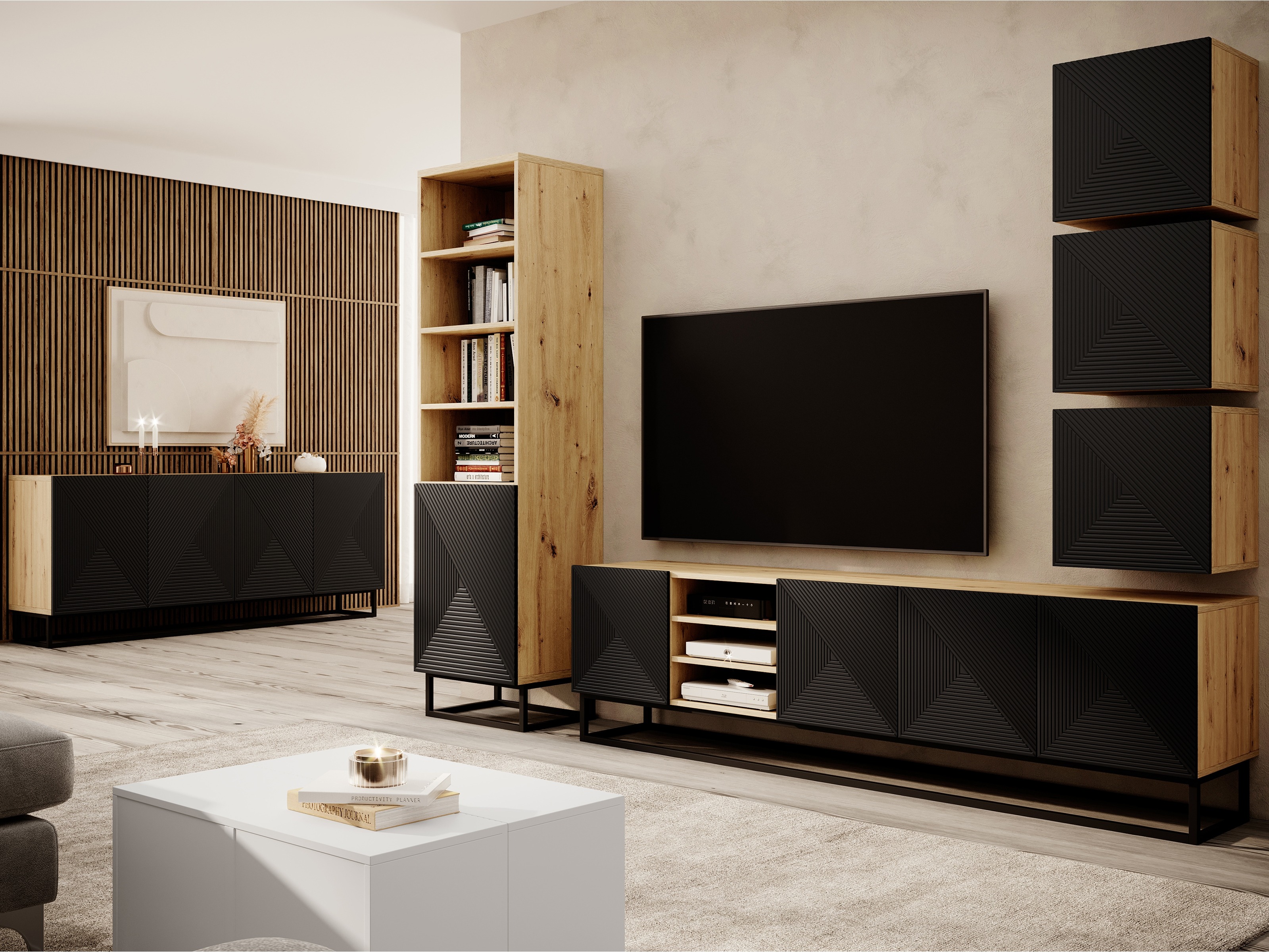 Стеллаж Dortivi 116 (Artisan дуб + Матовый черный)