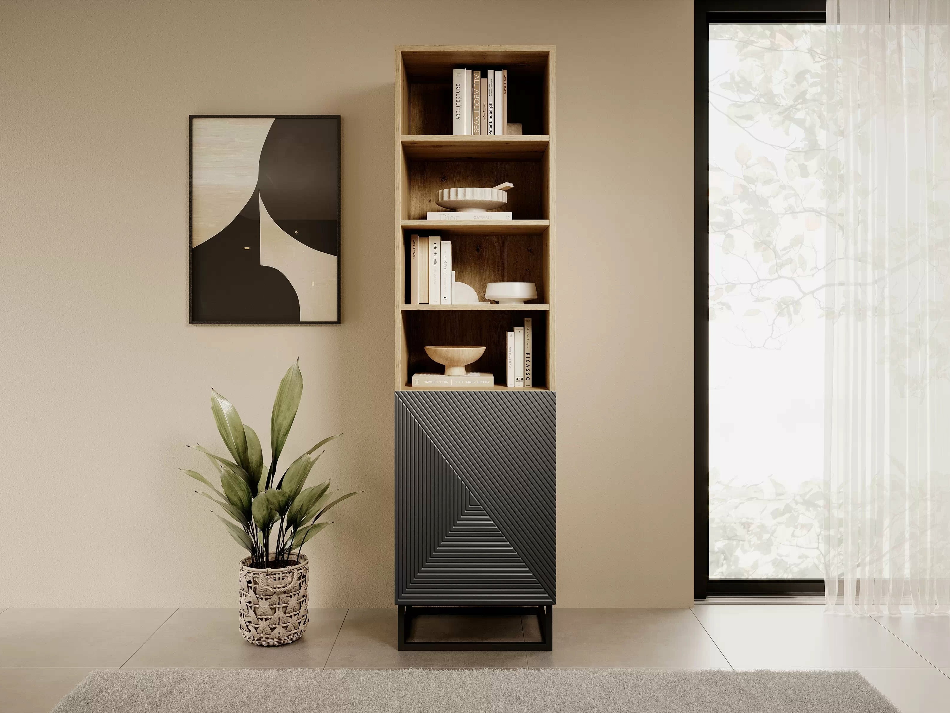 Стеллаж Dortivi 116 (Artisan дуб + Матовый серый)