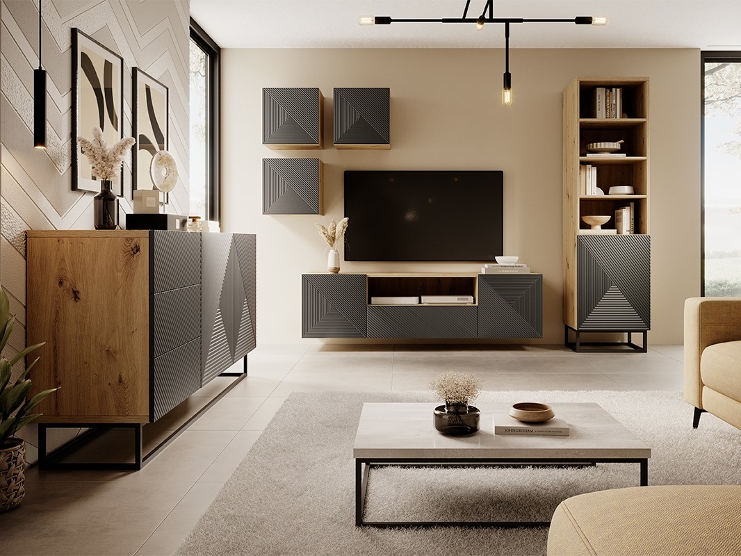 Стеллаж Dortivi 116 (Artisan дуб + Матовый серый)